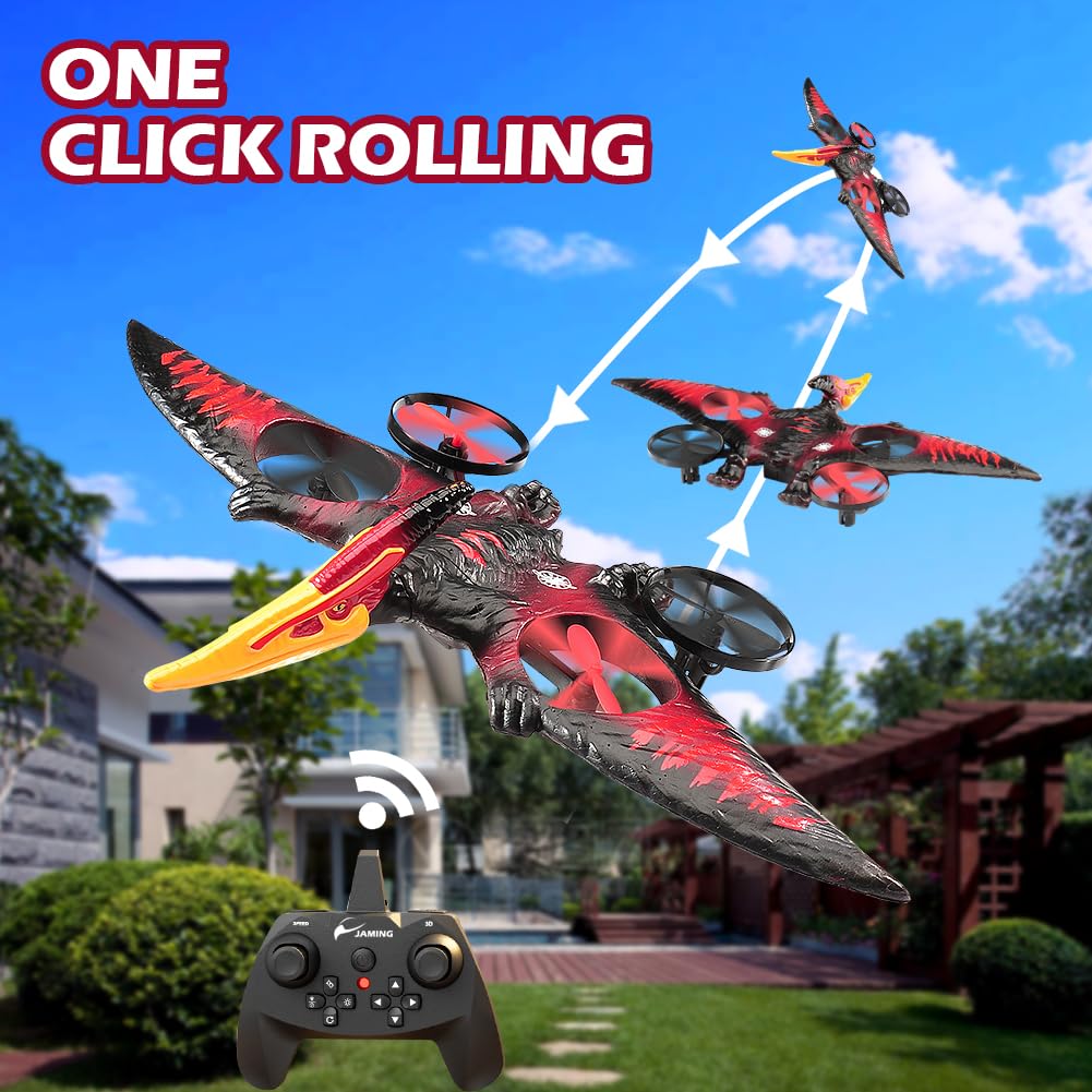 Jaming Pterodactyl Drone - Remote Controlled Foam Aircraft, 12.2"x7.7"x2.4", Red-2 Battery, Model 0713 for Kids & Adults