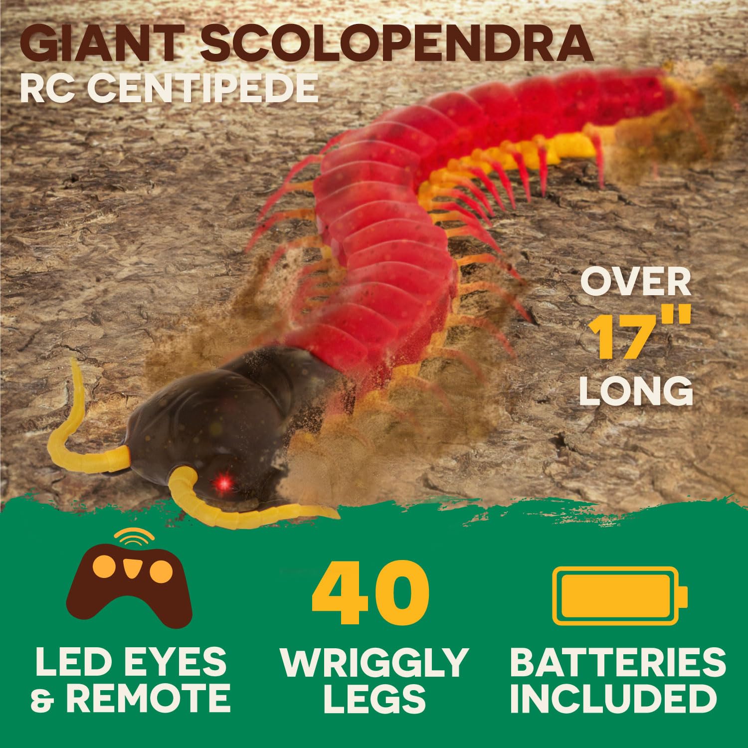 Terra by Battat RC Centipede Toy for Kids - LED Eyes, Fast Moving Legs, Multicolor, Model AN2920Z, 6 Years +