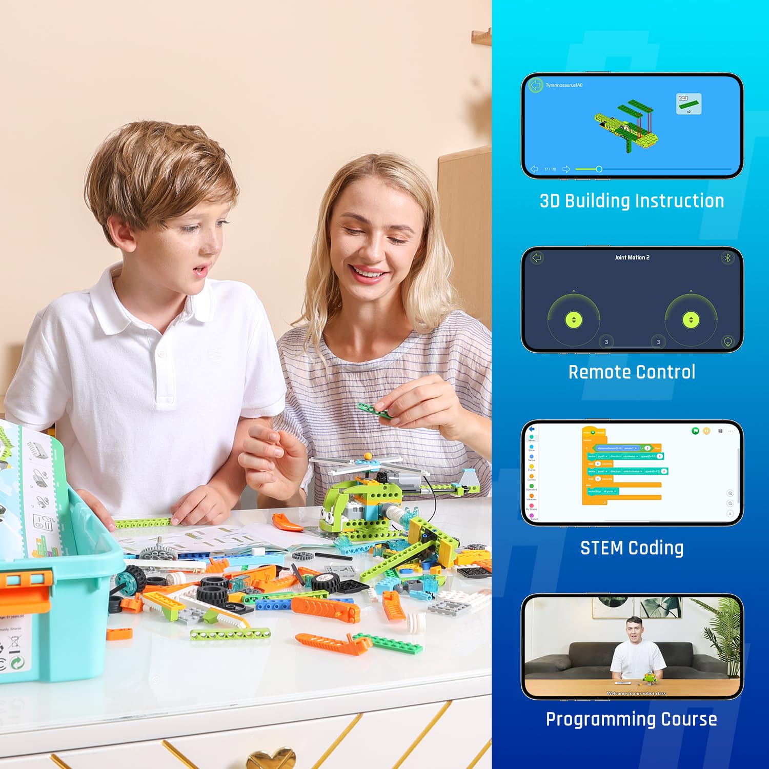 Coding Robot Kit for Kids Ages 6+, 200+ in 1 APP Control Dinosaur Robot Toy, Educational Scratch Program Robotic Kit with 47 Vid