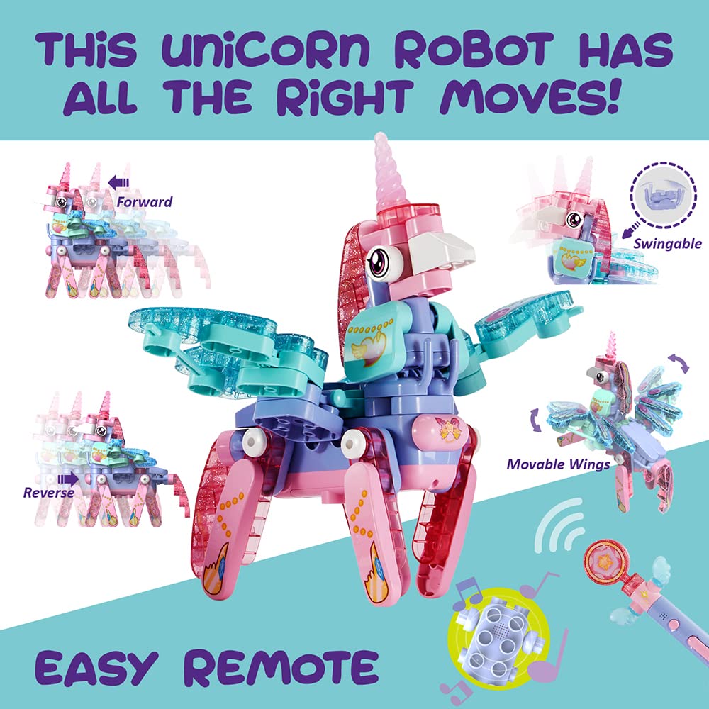 PAI TECHNOLOGY BOTZEES GO! Unicorn Robots - 114 Piece STEM Learning Toy Set, Electric Remote Control, App-Based, Unicorn Color
