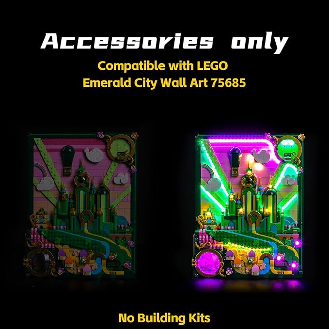 BrickBling LED Lighting Kit Compatible with Lego Wicked Emerald City Wall Art, Creative Light Compatible with Lego 75685-Lights Only, Not Come with Model (RC Version Light)