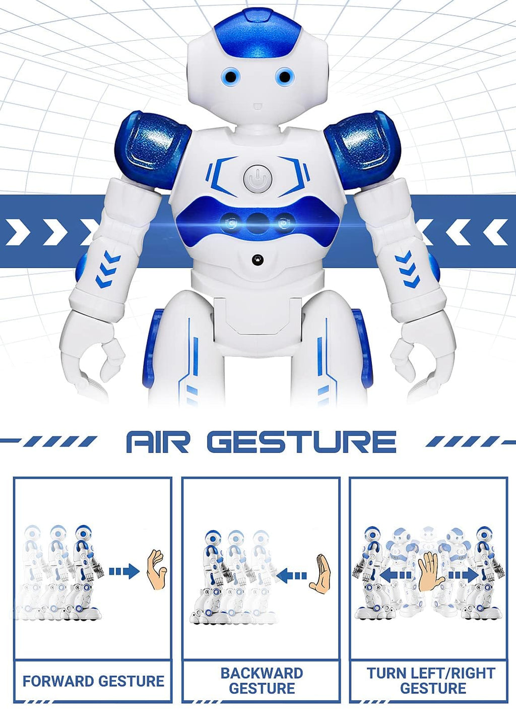 KingsDragon RC Robot Toys for Kids, Gesture Control, 16x8x26.5cm, Blue, Model 917, Smart Programmable Remote Control Robot