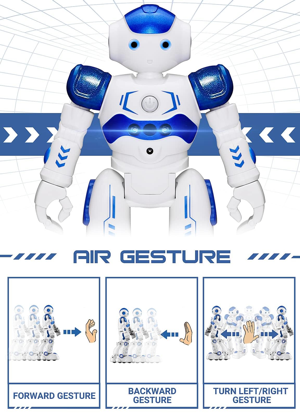KingsDragon RC Robot Toys for Kids, Gesture Control, 16x8x26.5cm, Blue, Model 917, Smart Programmable Remote Control Robot