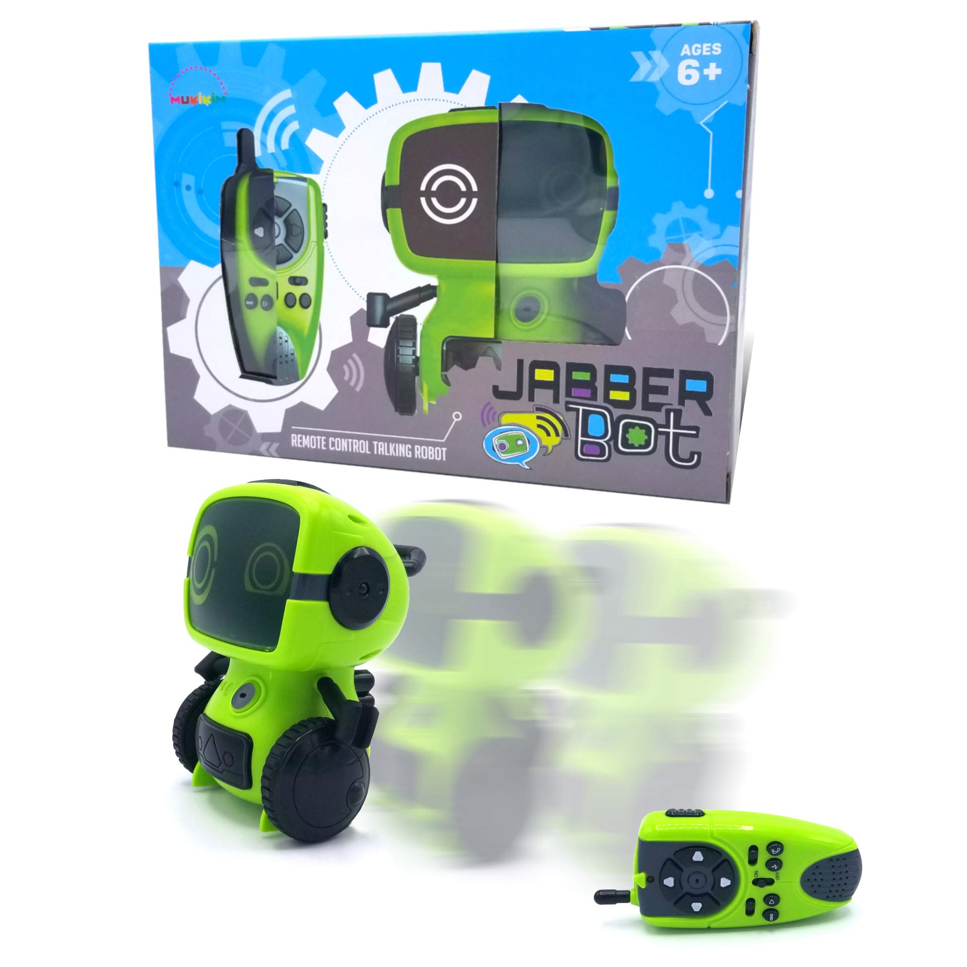 MUKIKIM JabberBot Smart RC Robot for Kids - Green, Plastic, Remote Control, Voice Effects, Programming Mode, Walkie Talkie Communication