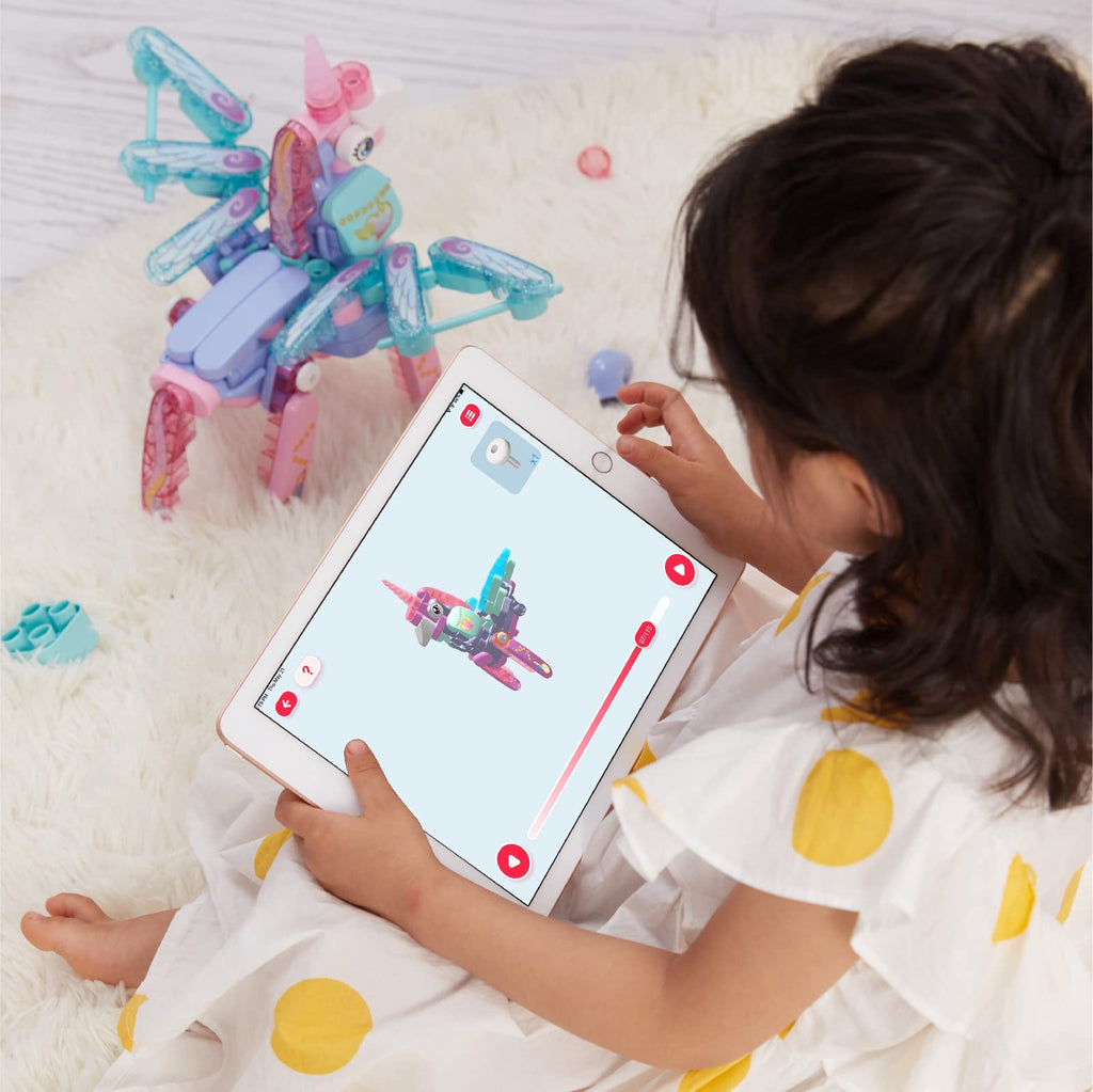 PAI TECHNOLOGY BOTZEES GO! Unicorn Robots - 114 Piece STEM Learning Toy Set, Electric Remote Control, App-Based, Unicorn Color