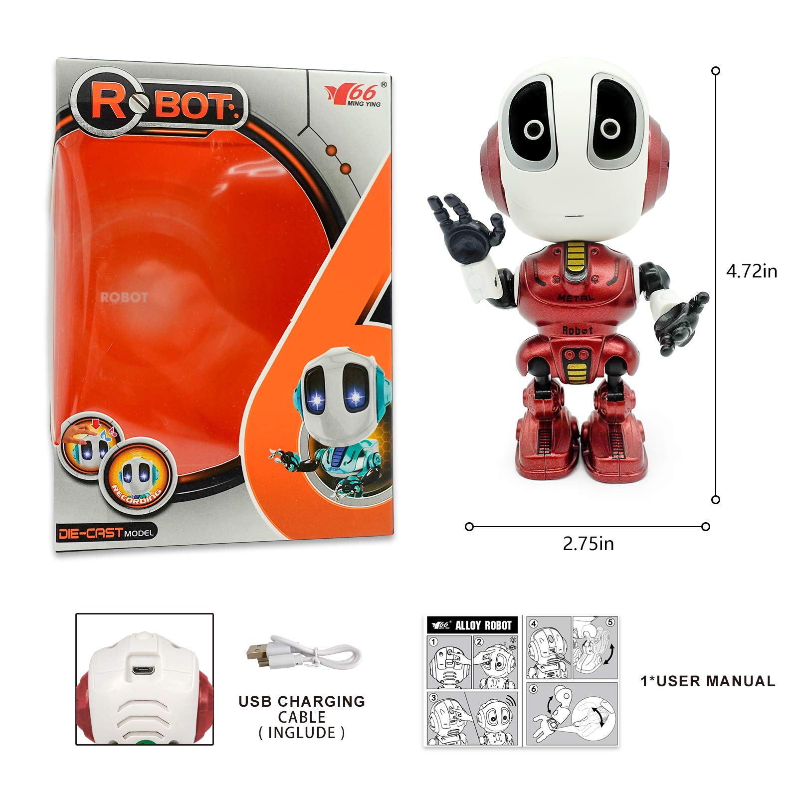 MING YING 66 Talking Robot Toy - Mini Red Robot for Kids, Repeats Speech, Ideal for Ages 4-6, Model MINGYING66_ROBOT