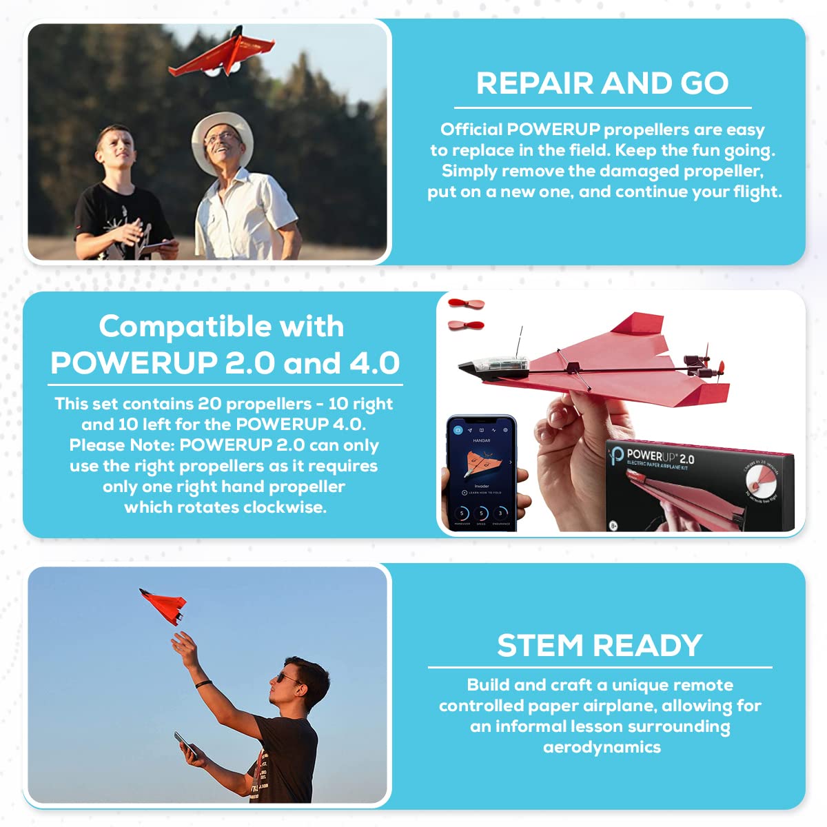 POWERUP Propeller Kit - Set of 20 Spare Nylon Propellers for POWERUP 4.0 10L/10R - Multicolor