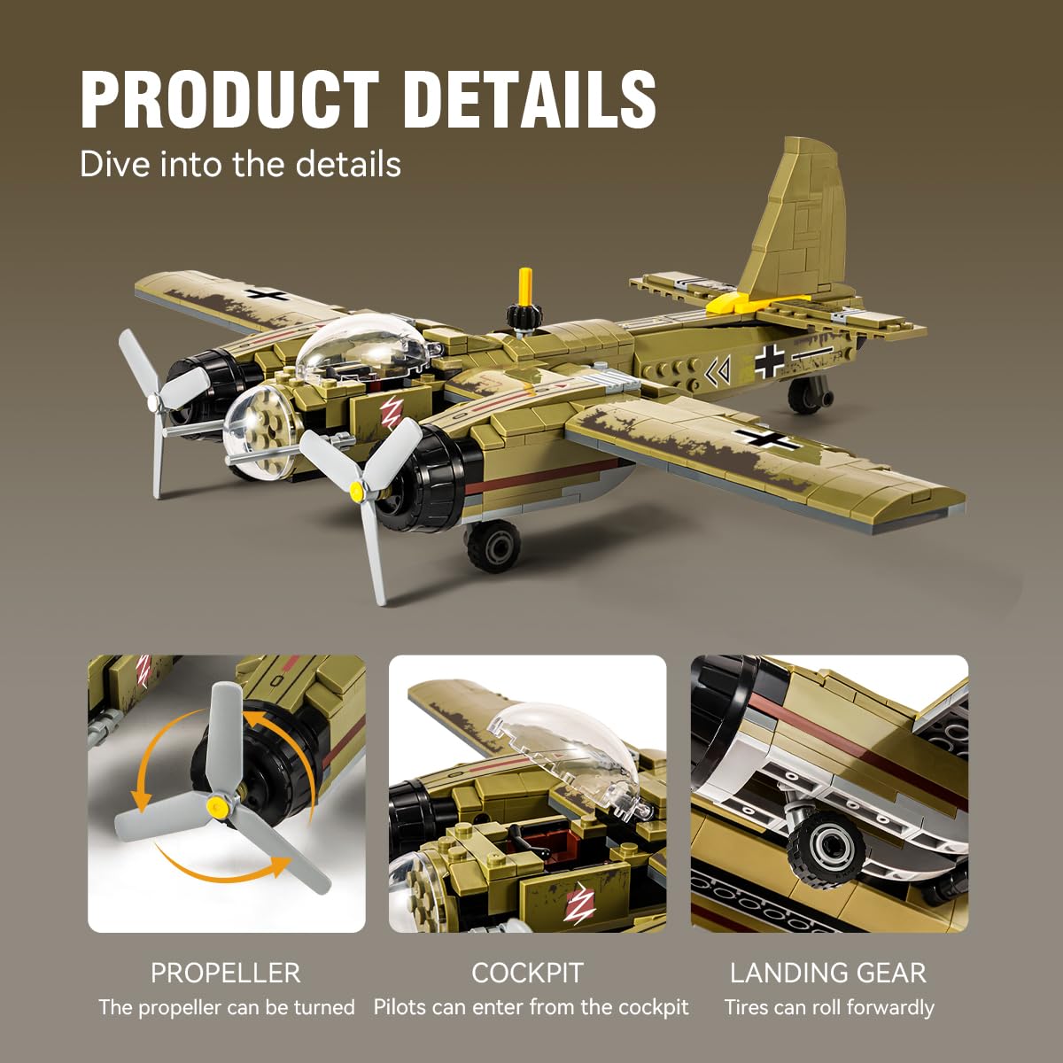 DAHONPA JU88 er  Junker Aircraft Building Set [430pcs+] Classic German Fighter Models  Perfect for Holiday Gifts and Military Displays