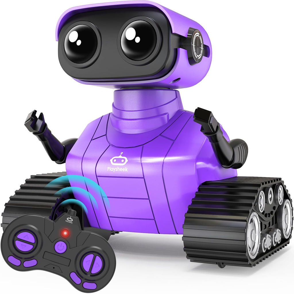 Playsheek Remote Control Robot Toy - Rechargeable Emo Robot for Kids Age 3+ - Purple, Made of Acrylonitrile Butadiene Styrene