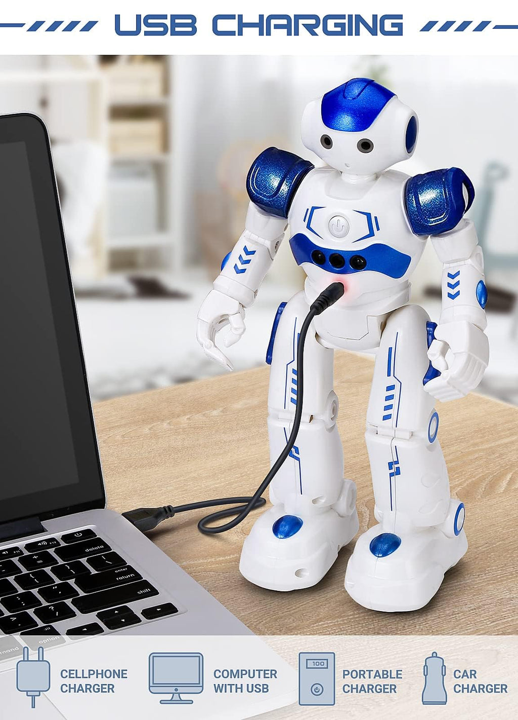 KingsDragon RC Robot Toys for Kids, Gesture Control, 16x8x26.5cm, Blue, Model 917, Smart Programmable Remote Control Robot