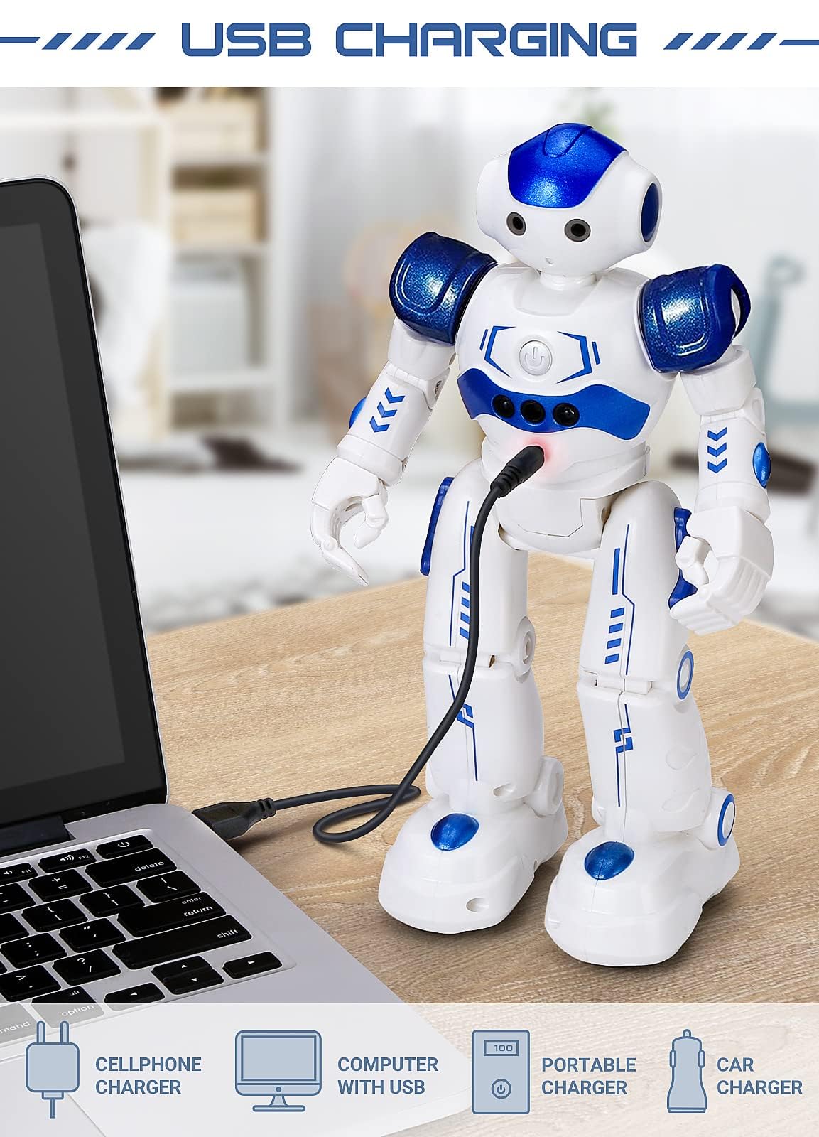KingsDragon RC Robot Toys for Kids, Gesture Control, 16x8x26.5cm, Blue, Model 917, Smart Programmable Remote Control Robot