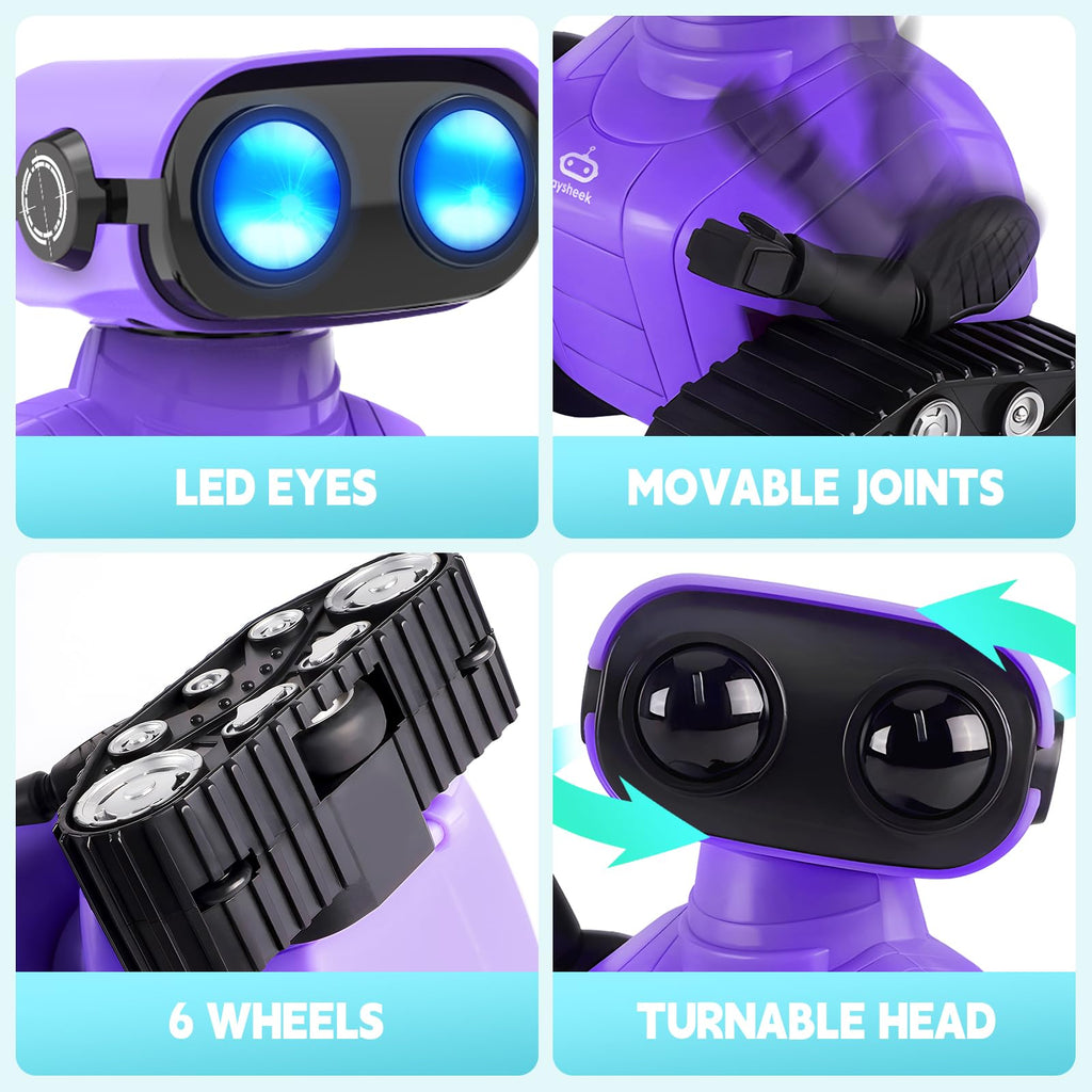 Playsheek Remote Control Robot Toy - Rechargeable Emo Robot for Kids Age 3+ - Purple, Made of Acrylonitrile Butadiene Styrene