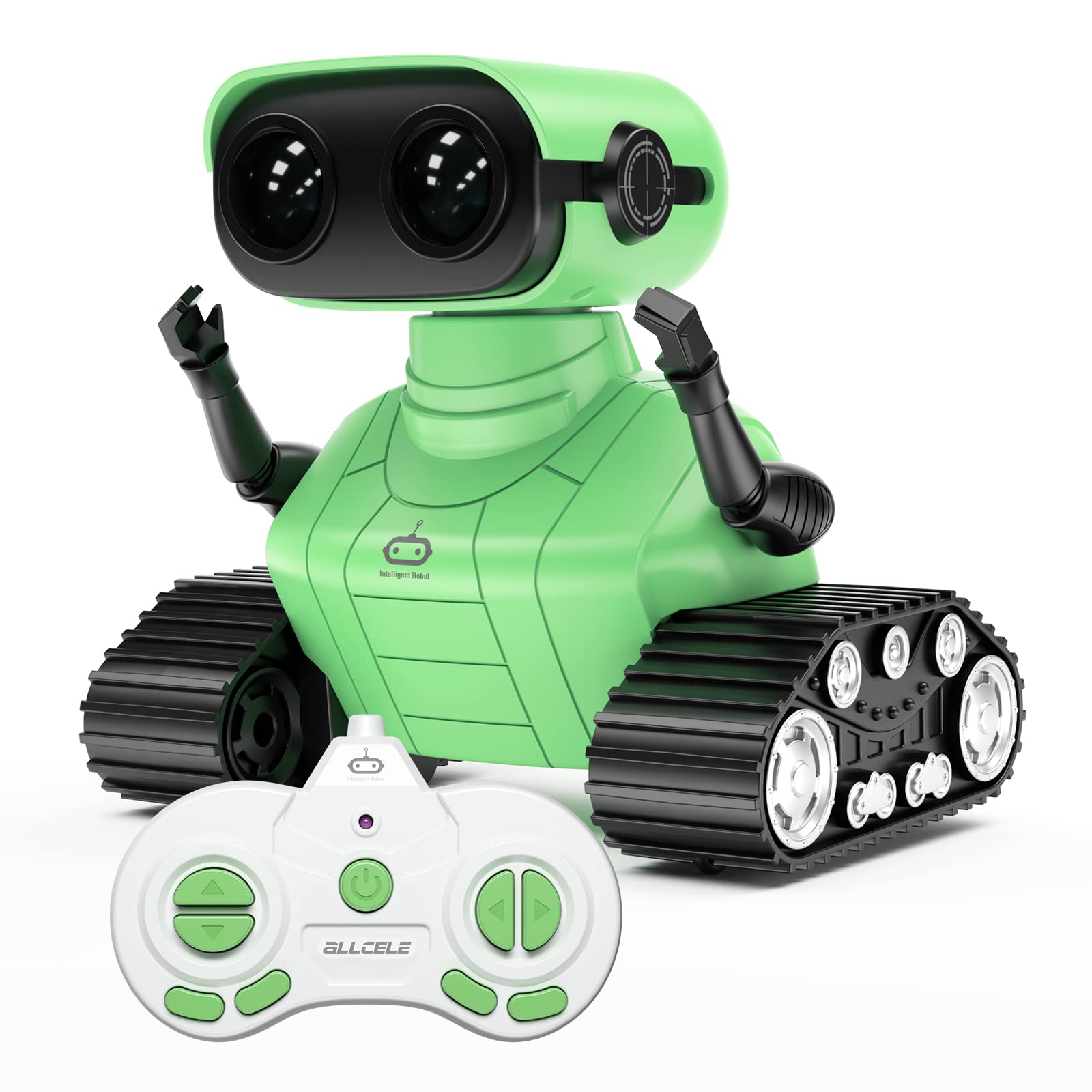 ALLCELE RC Robot Toy - Rechargeable Remote Control with Music & LED Eyes, Green, for Kids 3 Years and Up, Model SQN-008