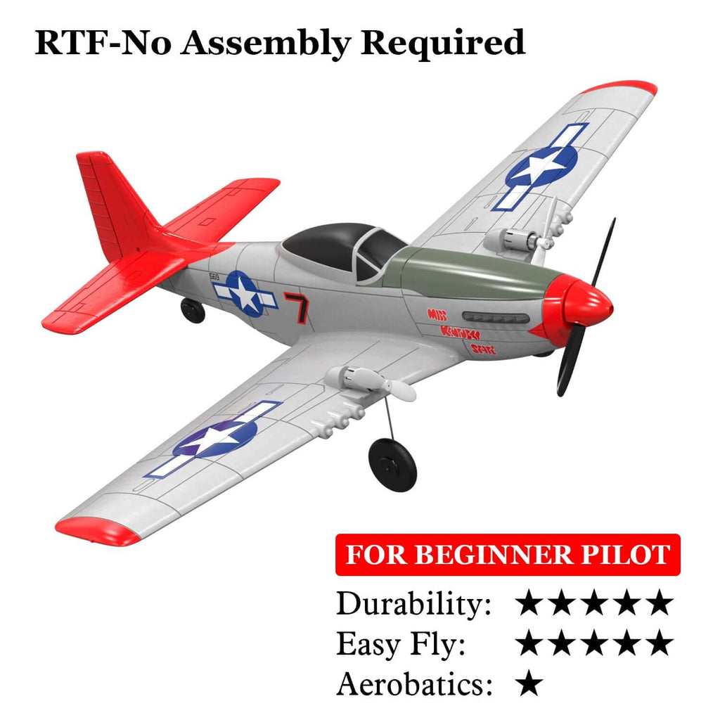 Mustang P51D 2CH Beginner RC Airplane with Gyro Stabilizer for Kids