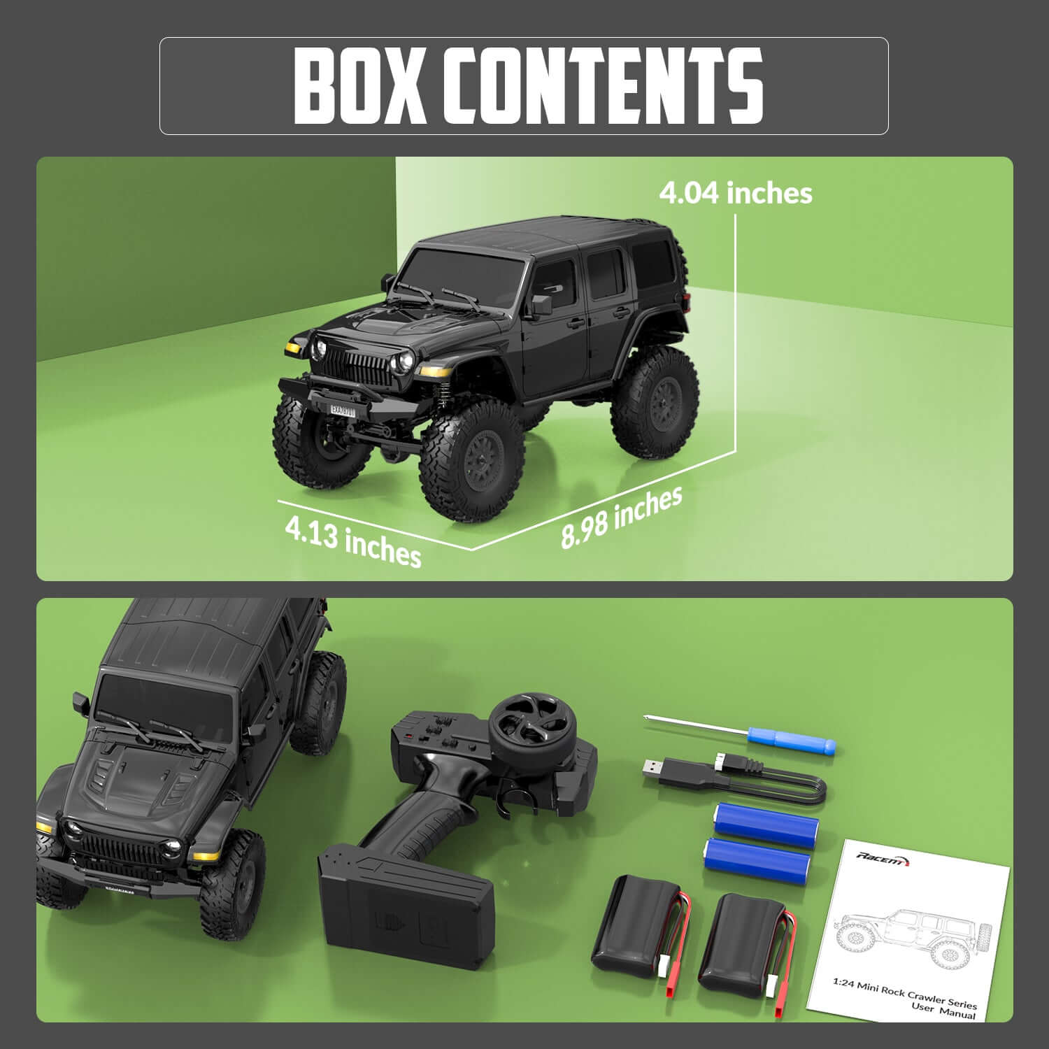 RACENT RCS24 1/24 4WD All-Terrain RC Monster Truck with LED