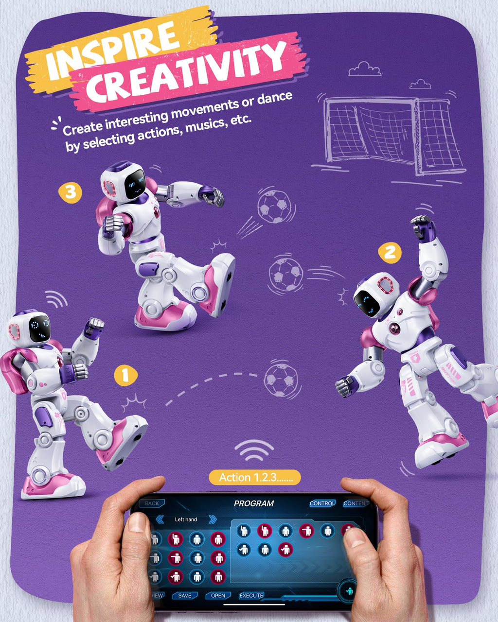 Ruko 1088 Smart Robot Toy for Kids, Large Interactive RC Robot, Voice & App Control, Extra Large, Pink