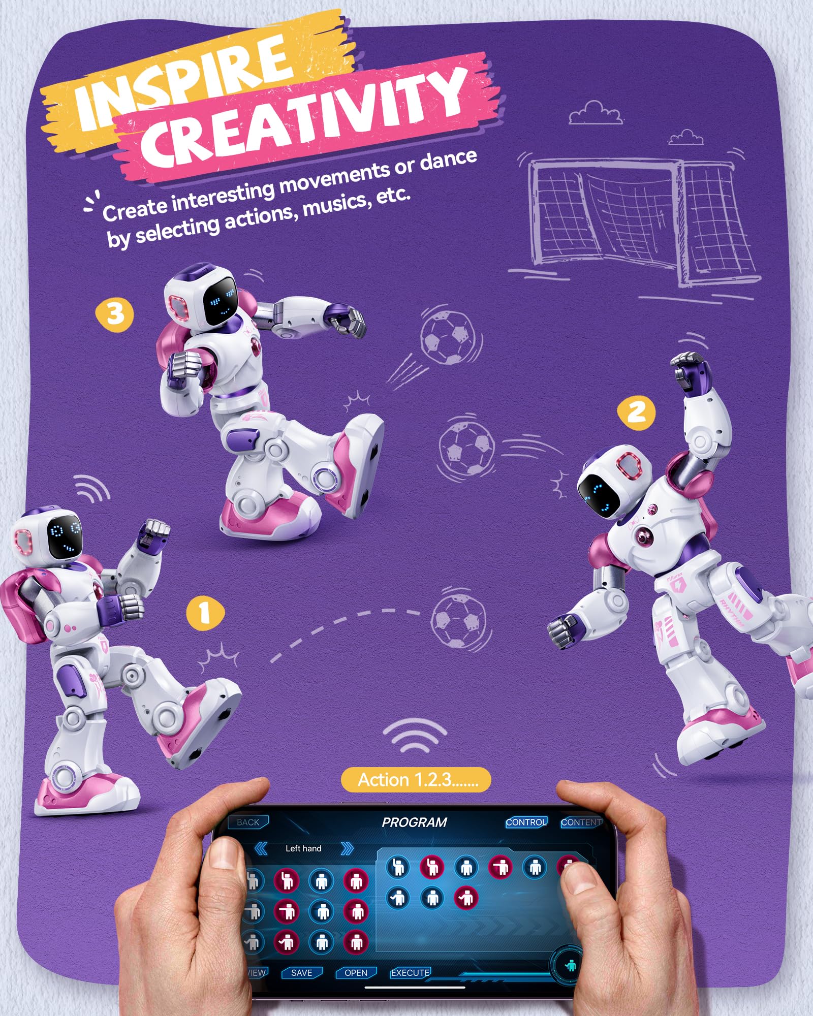 Ruko 1088 Smart Robot Toy for Kids, Large Interactive RC Robot, Voice & App Control, Extra Large, Pink