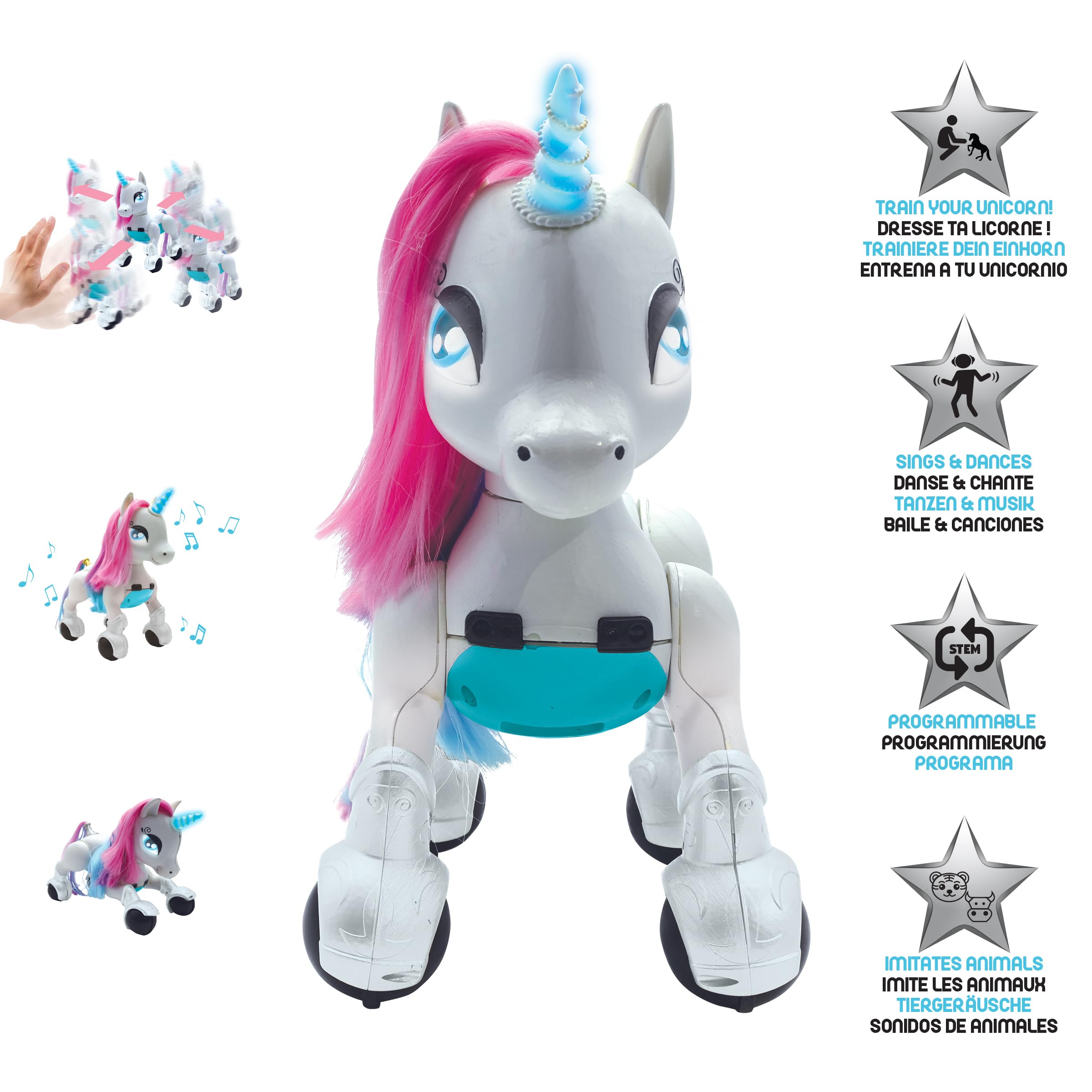 LEXiBOOK My First Smart Unicorn - Remote Control, Gesture Control, Rechargeable, One Size, White/Pink/Blue, Model UNI01