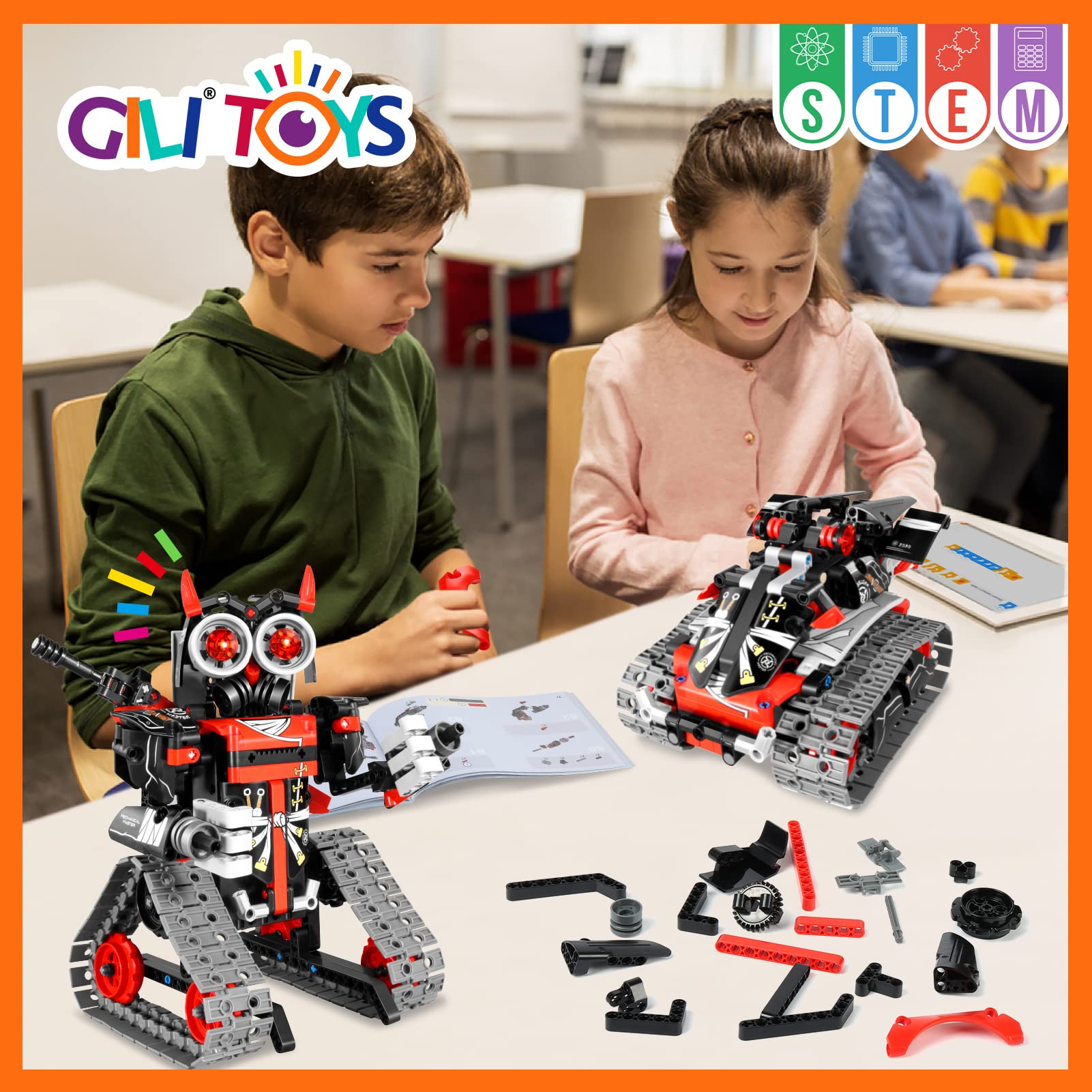 GILI Robot Building Kit - 3 in 1 Remote Control STEM Toy for Boys 8-12, Large Car, White, Model 8030, Educational Birthday Gift