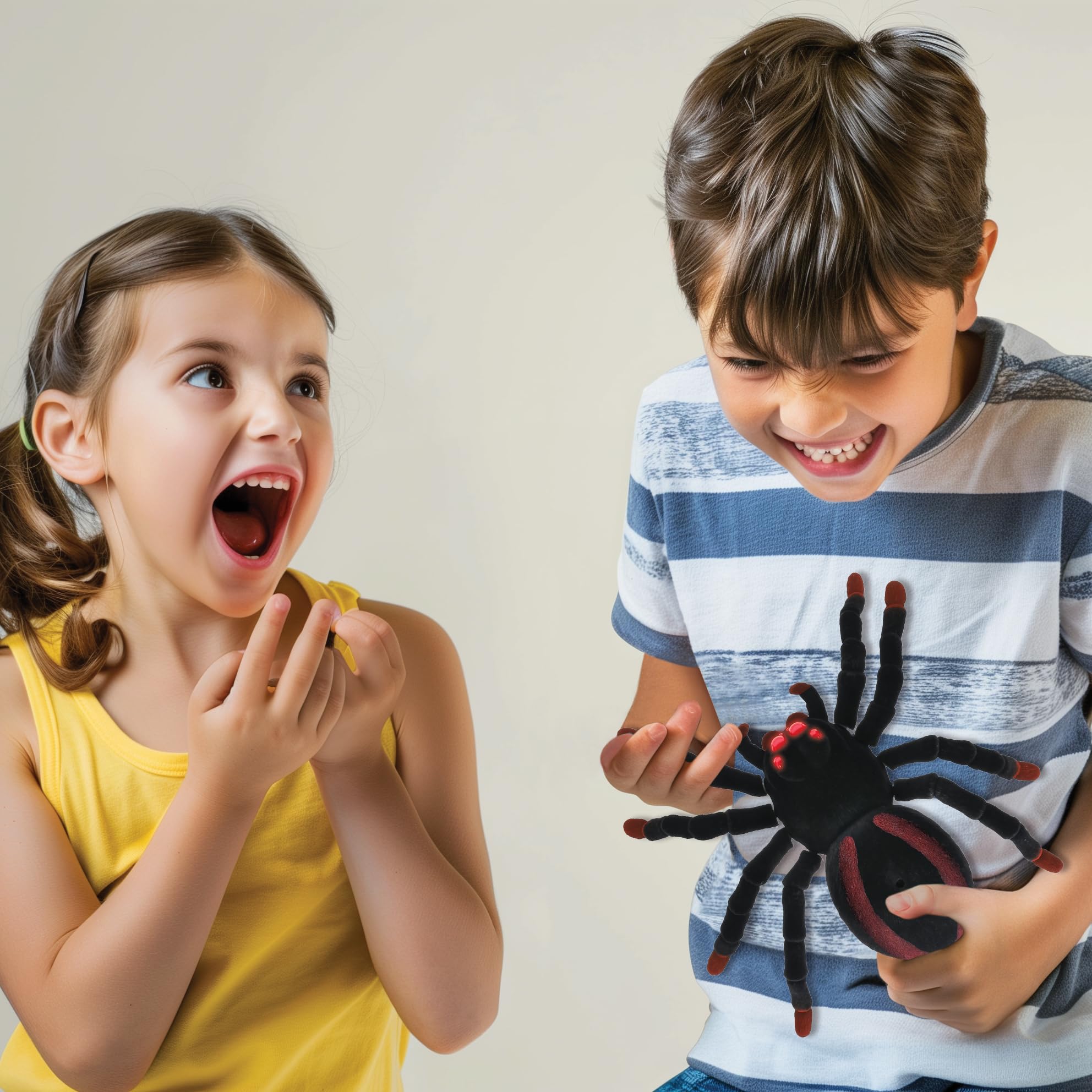 LEXiBOOK Remote Controlled Tarantula Spider, Miniature 9.53x9.84x3.07 inches, Black/Brown, Model SPIDER01, Light-Up Eyes, Plastic