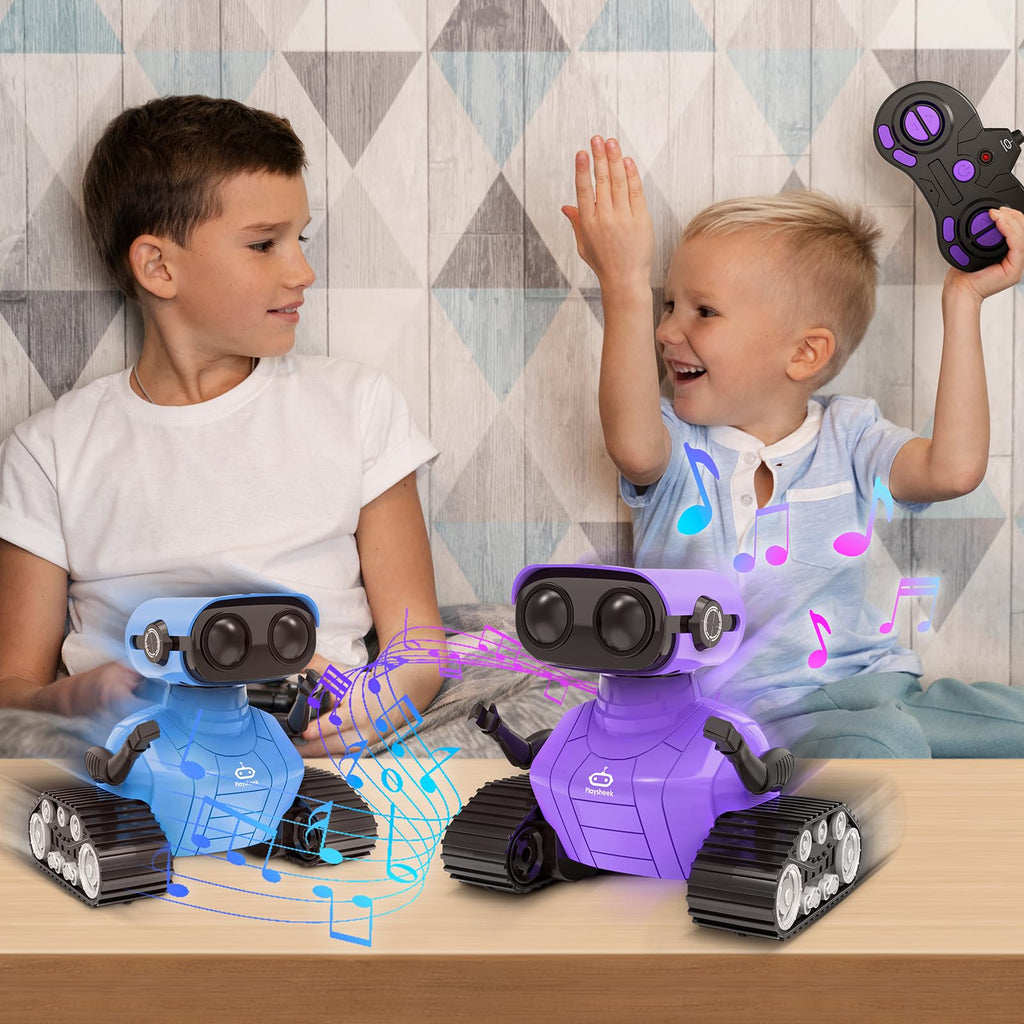 Playsheek Remote Control Robot Toy - Rechargeable Emo Robot for Kids Age 3+ - Purple, Made of Acrylonitrile Butadiene Styrene