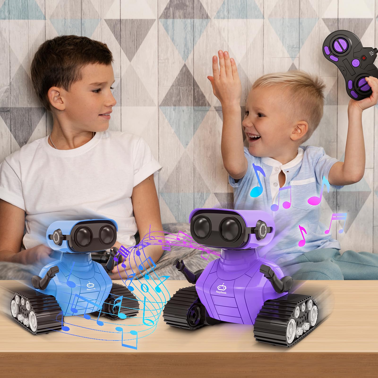 Playsheek Remote Control Robot Toy - Rechargeable Emo Robot for Kids Age 3+ - Purple, Made of Acrylonitrile Butadiene Styrene
