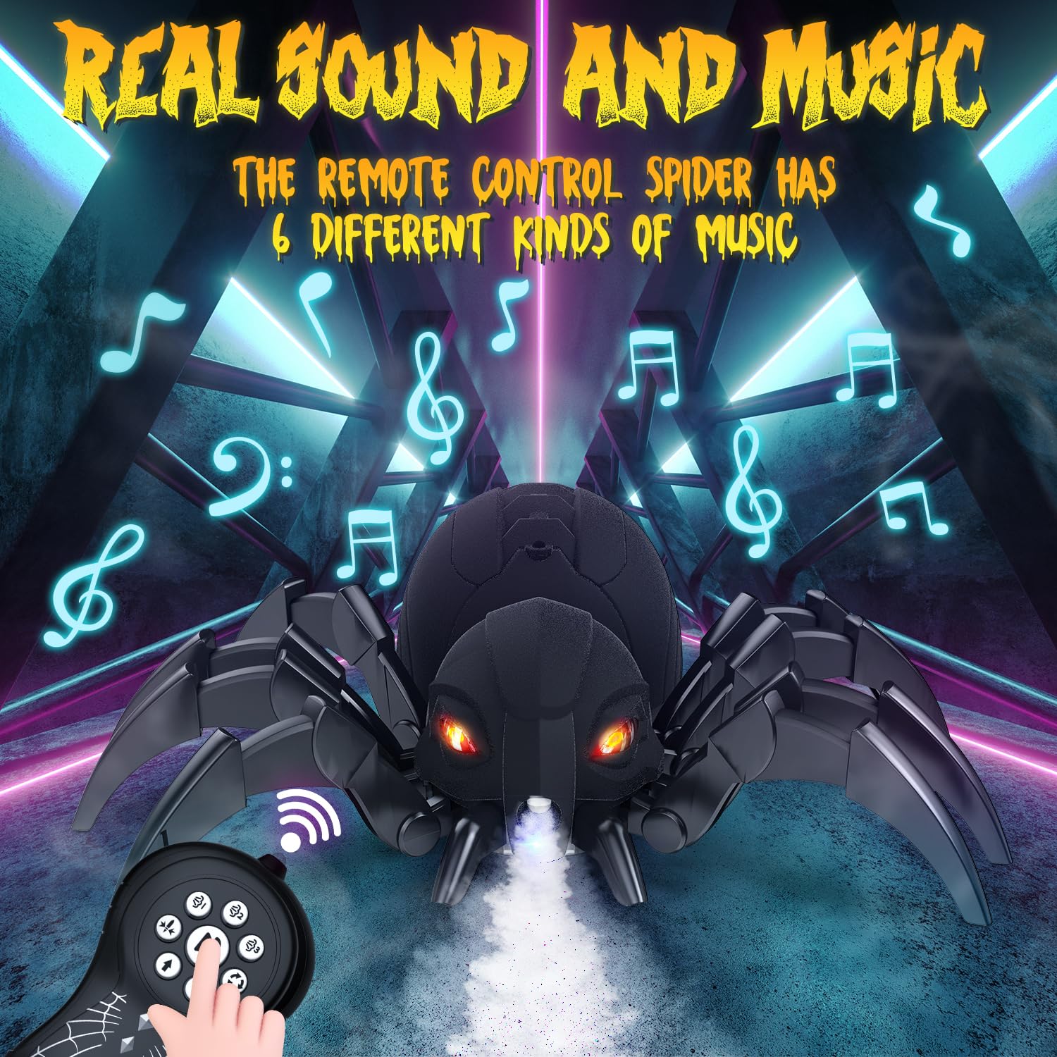 DEERC Remote Control Spider Robot - Black Widow Toy with Spray & Lights, Model DE80-UK4, Perfect for Halloween & Kids' Parties