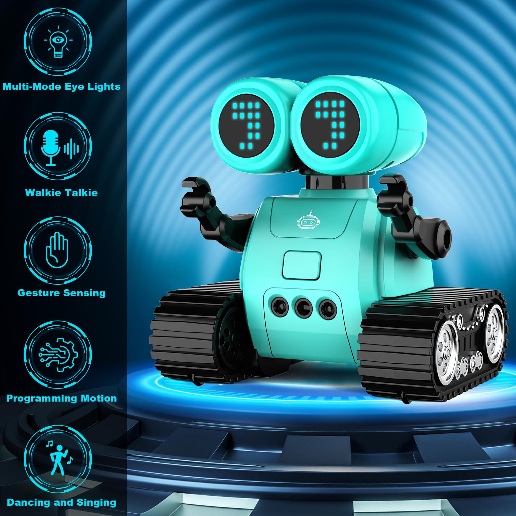 Hamourd RC Robot Toy - Rechargeable Kids Robot with Gesture Sensing, Walkie-Talkie, Jade Green, Pro Size, Flexible Arms & Dance Moves
