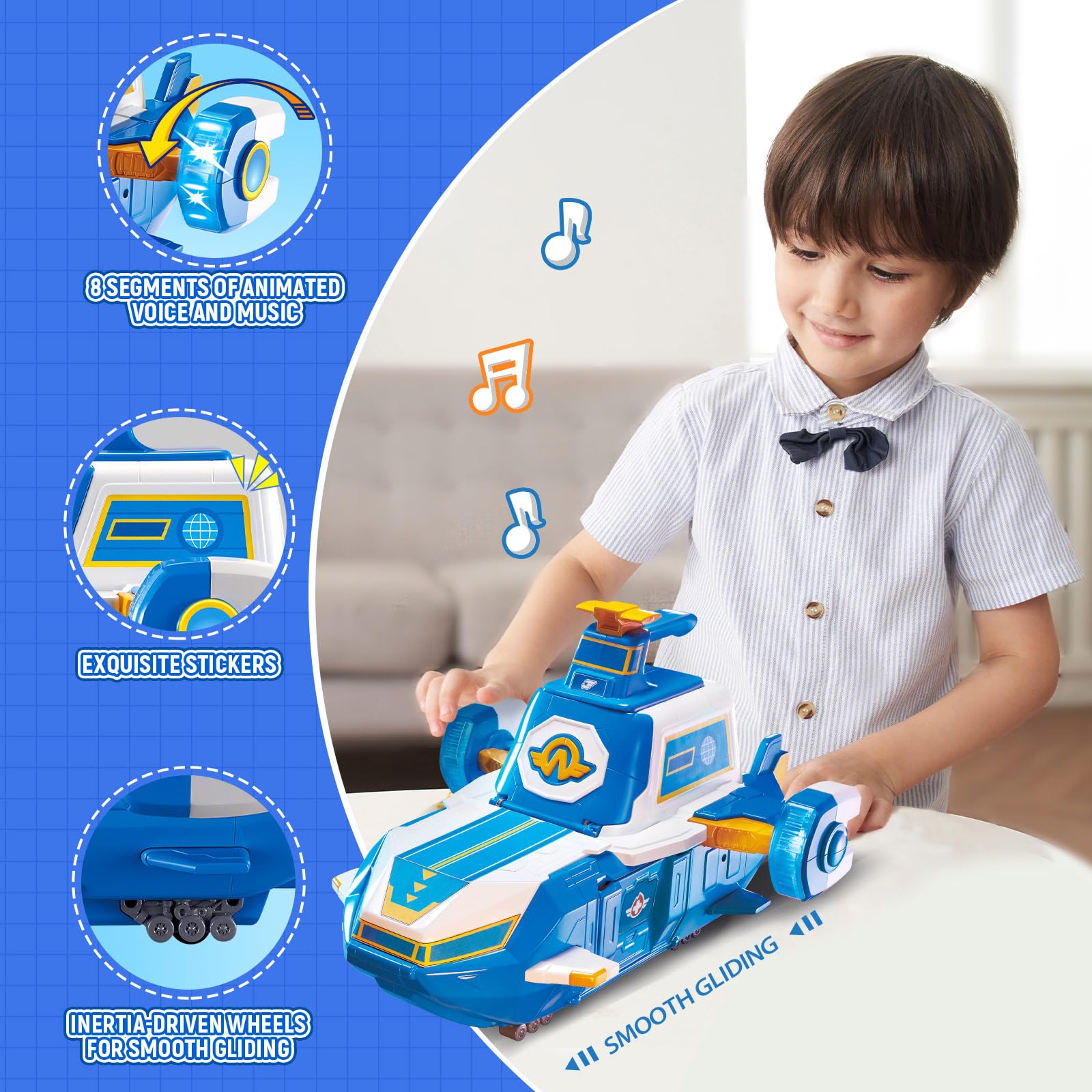 Super Wings - 2 Scale World Aircraft Large Playset with 2'' Supercharge Jett | Air Moving Base | Air Toys Mini Figure | Preschool Toy  Set for 3 4 5 year old Boys Girls | Birthday Gift Blue
