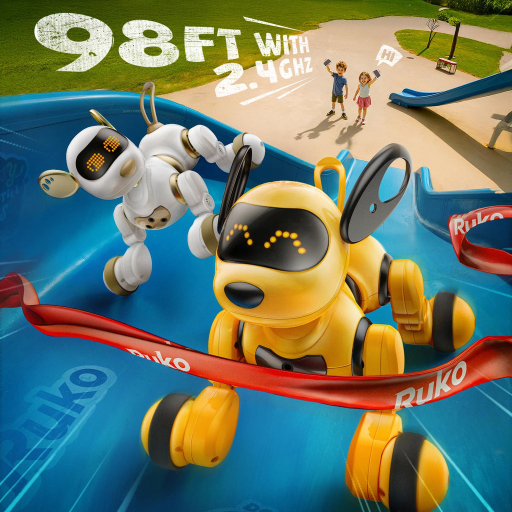 Ruko Smart Robot Dog Toy for Kids, Interactive Puppy with Remote, Yellow, Model 18011, Programmable LED Expressions, Ages 3-8