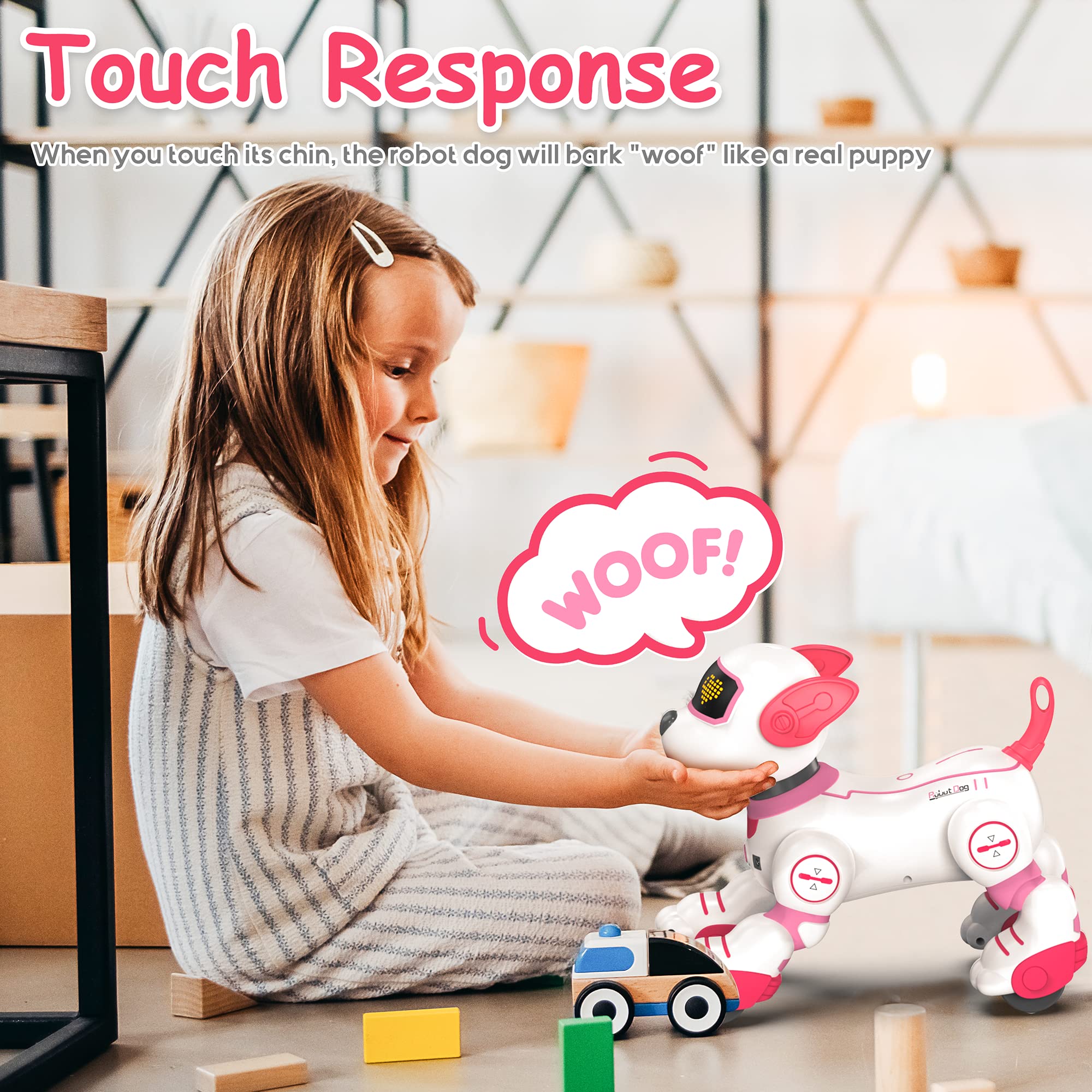 SONOMO Remote Control Robot Dog Toy - Interactive Programmable Puppy for Kids, Large Pink, Model BG1533