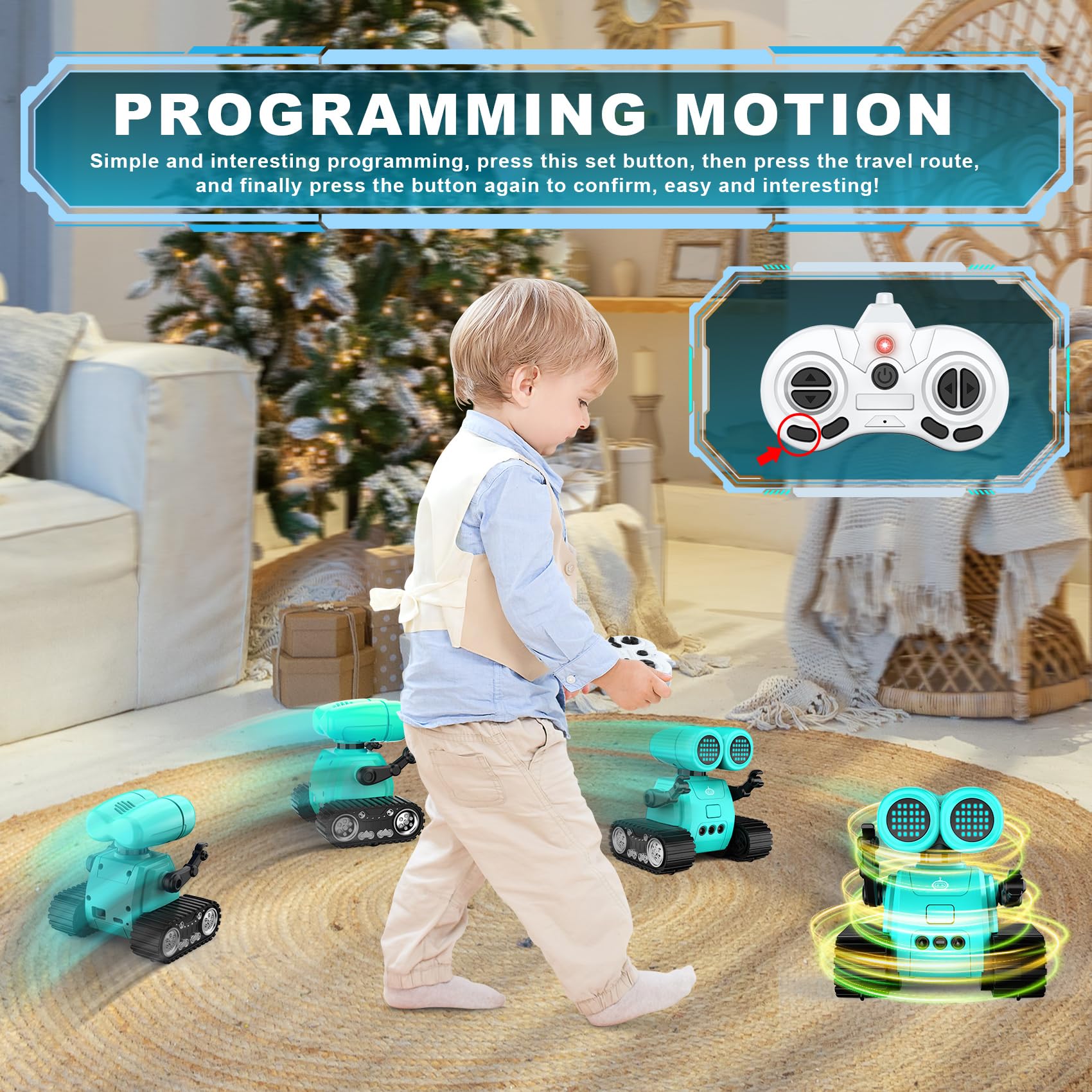 Hamourd RC Robot Toy - Rechargeable Kids Robot with Gesture Sensing, Walkie-Talkie, Jade Green, Pro Size, Flexible Arms & Dance Moves