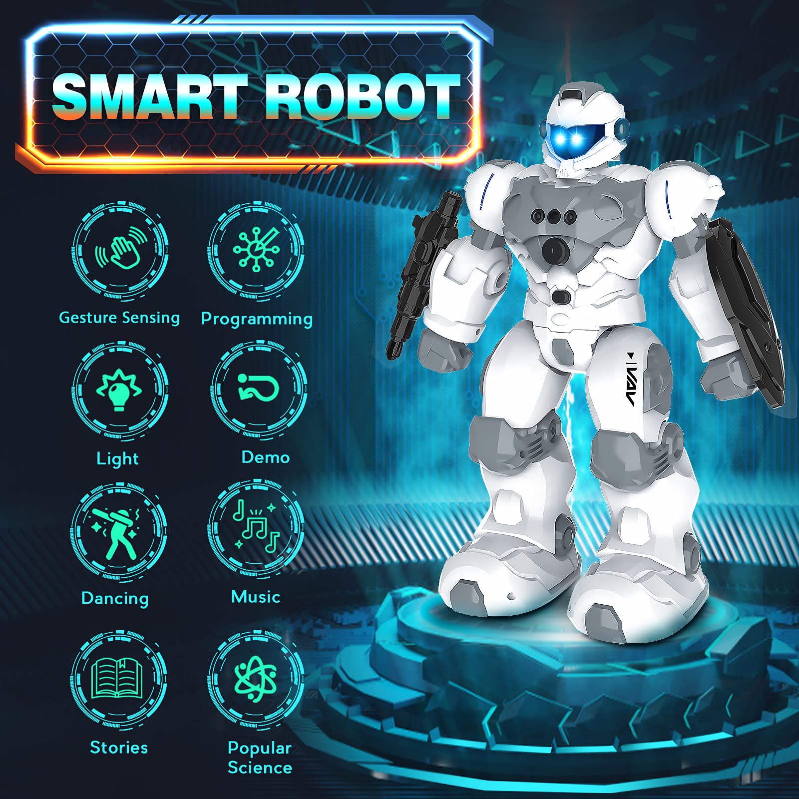 VAV Remote Control Robot Toy - Rechargeable, Programmable, Multicolor, Large, Model BG1528 for Kids 6-10 Years Old
