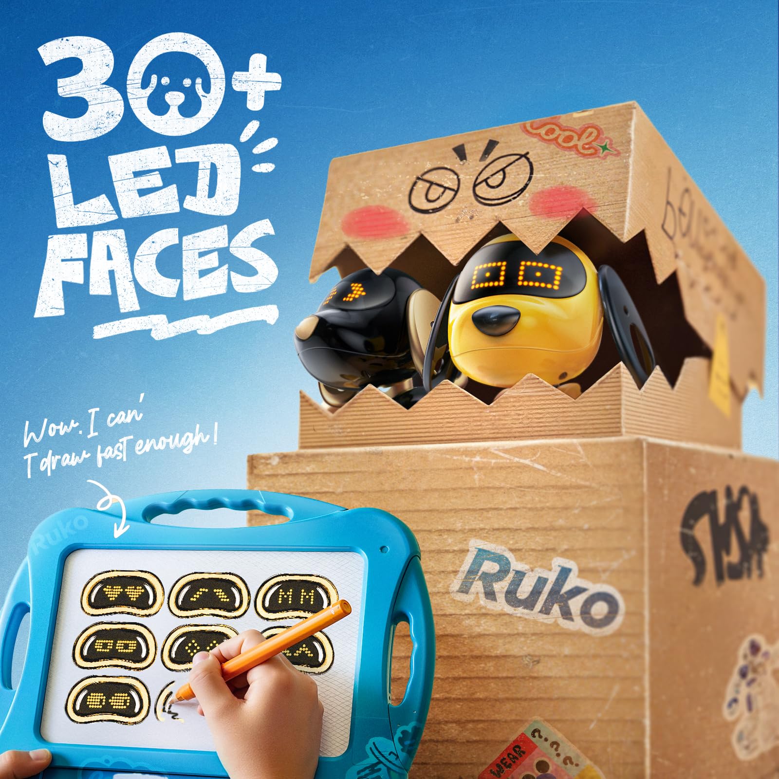 Ruko Smart Robot Dog Toy for Kids, Interactive Puppy with Remote, Yellow, Model 18011, Programmable LED Expressions, Ages 3-8