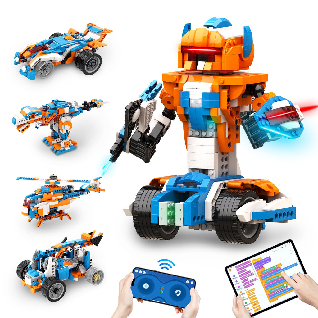 Apitor Robot X 12-in-1 Building Kit, Programmable RC Car, STEM Coding Set, 600 Pieces, Orange & Blue, Ages 8-12