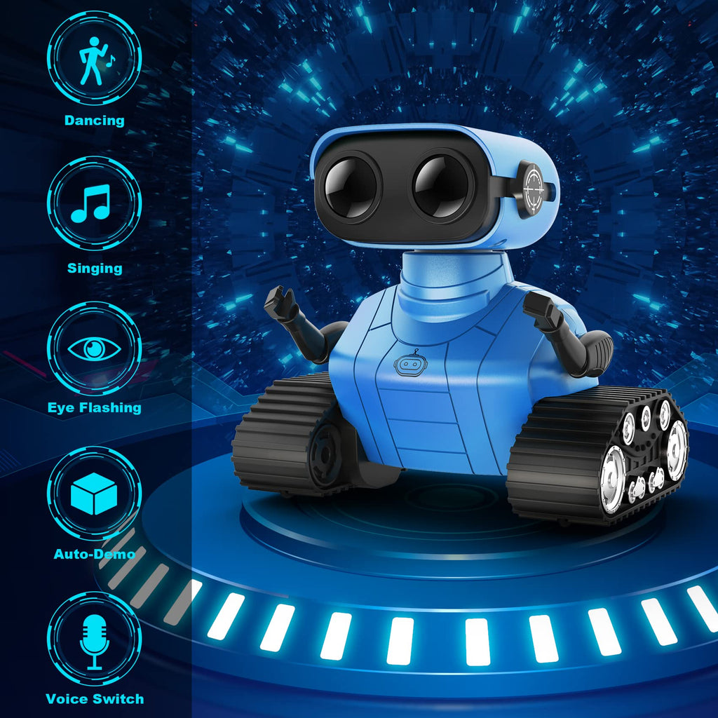 Hamourd Emo Robot Toy for Kids, Rechargeable RC with Dance Moves, LED Eyes, Blue, Standard Size, Model SQN-008