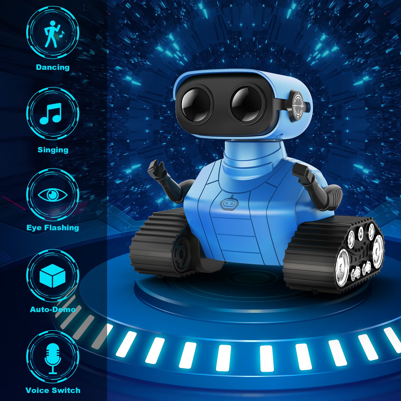 Hamourd Emo Robot Toy for Kids, Rechargeable RC with Dance Moves, LED Eyes, Blue, Standard Size, Model SQN-008