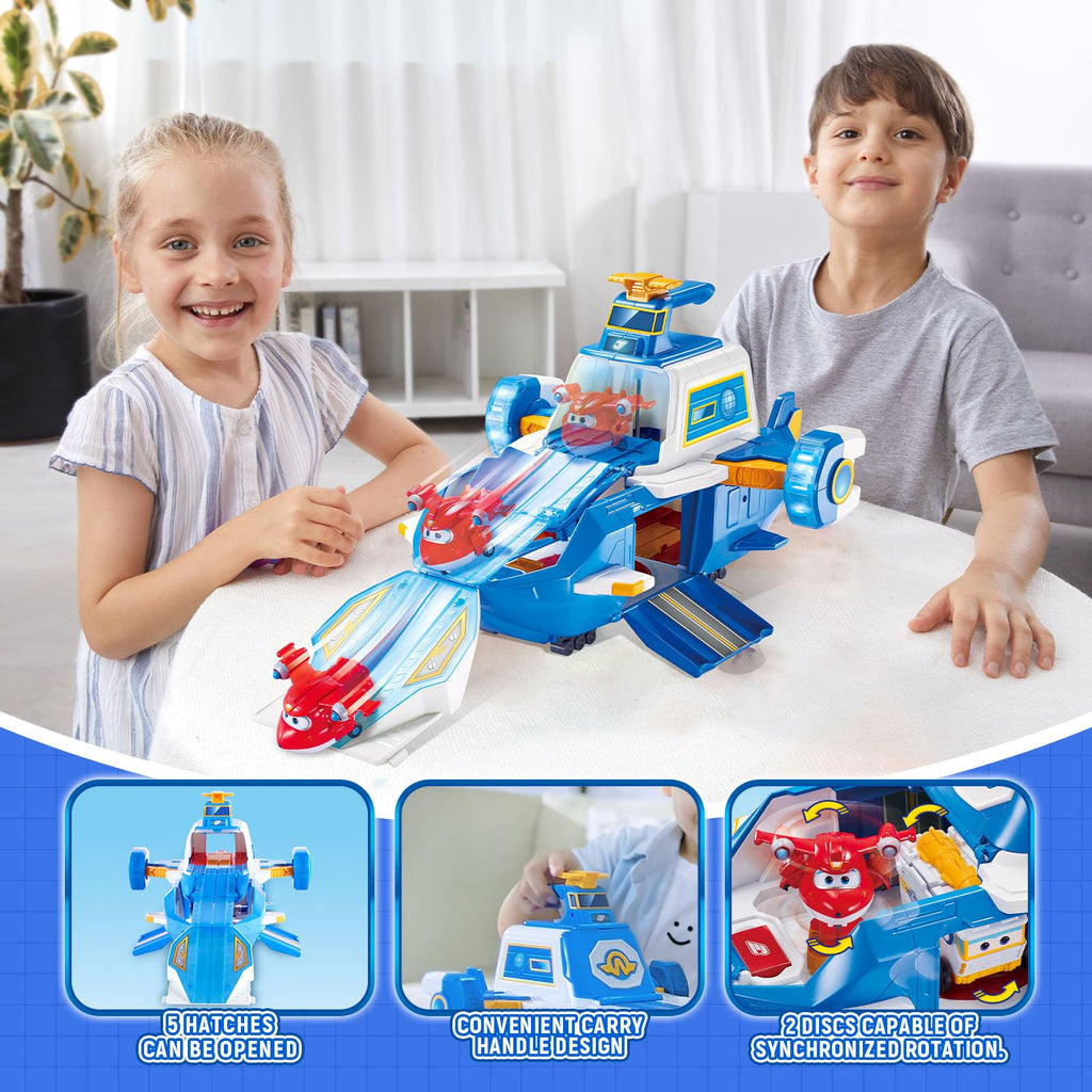 Super Wings - 2 Scale World Aircraft Large Playset with 2'' Supercharge Jett | Air Moving Base | Air Toys Mini Figure | Preschool Toy  Set for 3 4 5 year old Boys Girls | Birthday Gift Blue