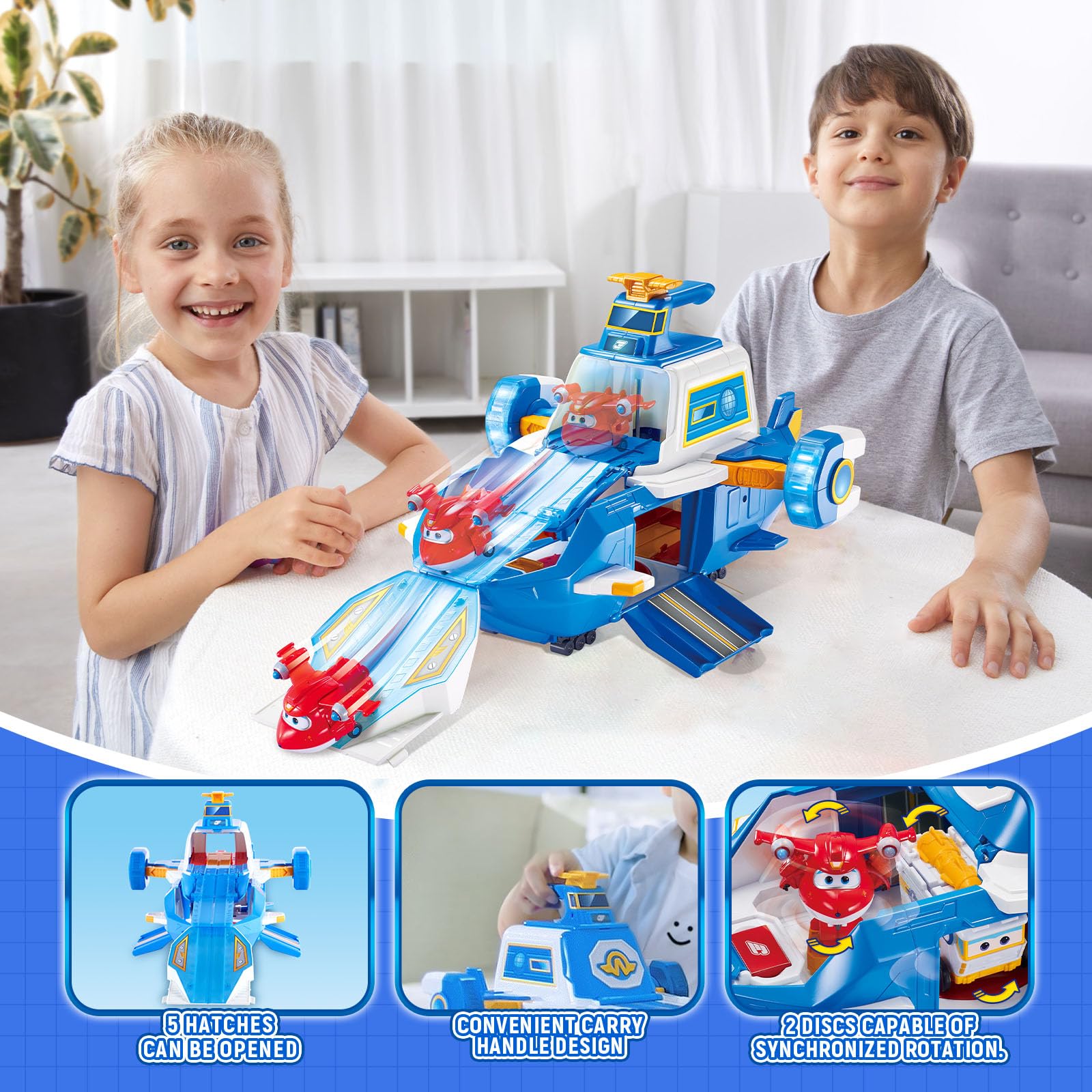 Super Wings - 2 Scale World Aircraft Large Playset with 2'' Supercharge Jett | Air Moving Base | Air Toys Mini Figure | Preschool Toy  Set for 3 4 5 year old Boys Girls | Birthday Gift Blue