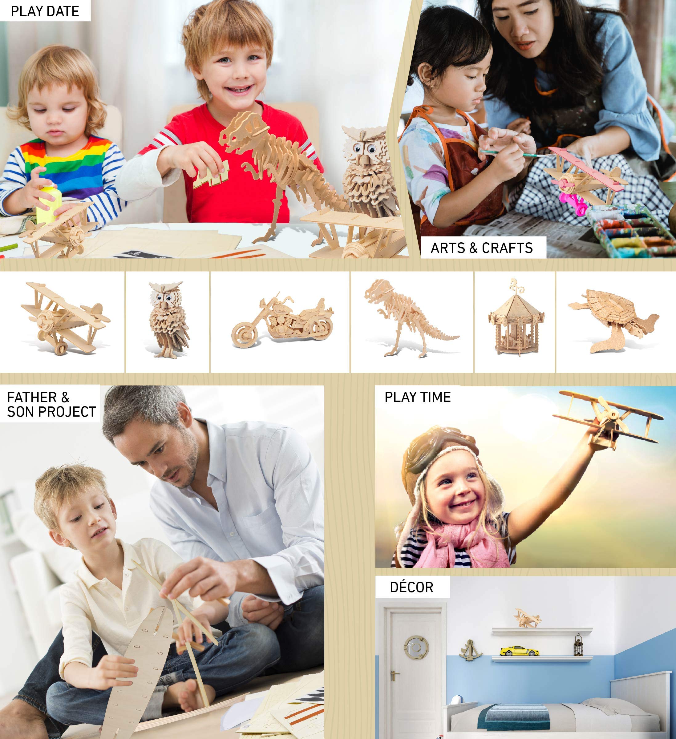 Puzzled 3D Puzzle Nieuport 17 Air - Wood Craft Construction Model Kit Aircraft  Fun Educational DIY Wooden Toy Assemble Model Unfinished Craft Hobby to Build & Paint for Decoration - 30pc Pack