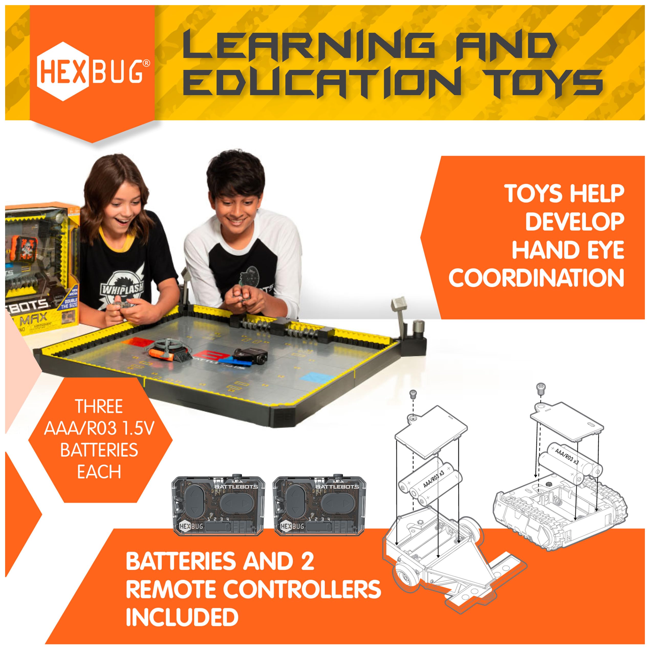 HEXBUG BattleBots Arena MAX, Multiplayer Robot Board Game for Kids, Remote Control Toy, Batteries Included, for Boys and Girls A