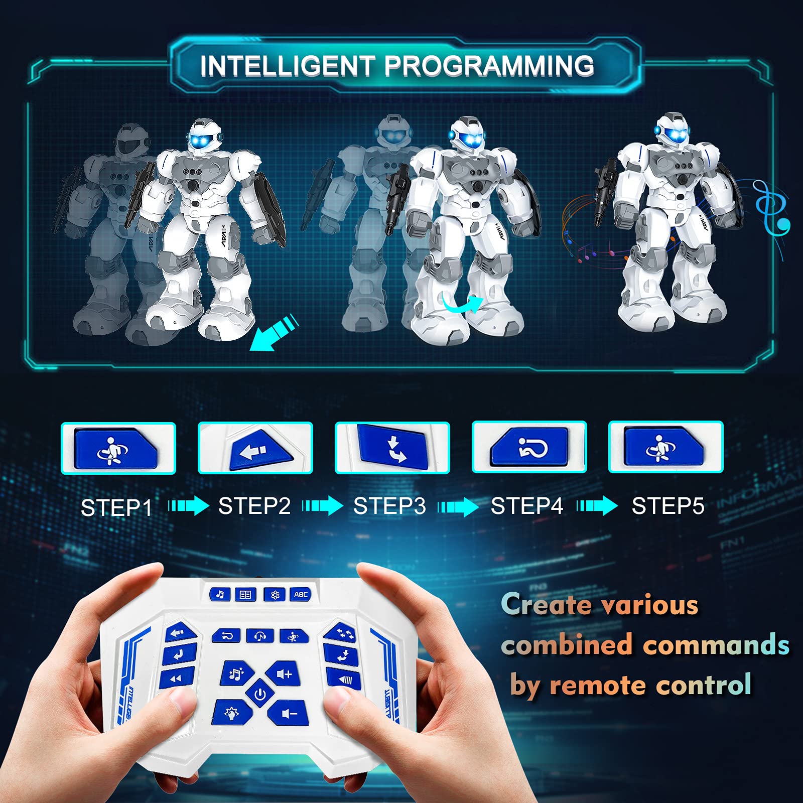 VAV Remote Control Robot Toy - Rechargeable, Programmable, Multicolor, Large, Model BG1528 for Kids 6-10 Years Old