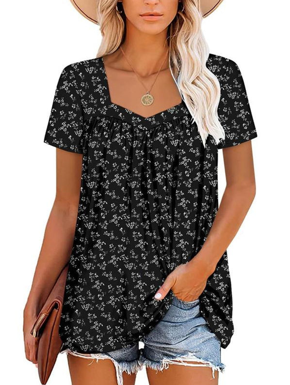 ⏰Hot Sale 50% Off-Women's Summer Pleated Printed Short-Sleeves🔥