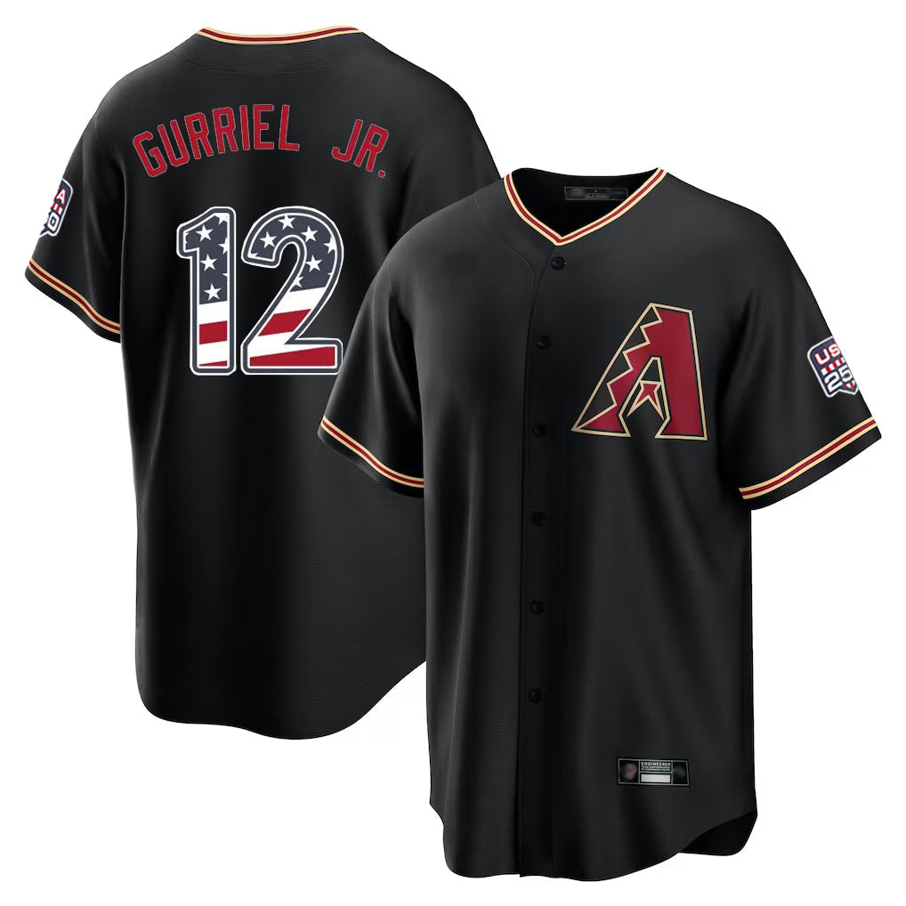 Arizona Diamondbacks #12 Lourdes Gurriel Jr Player Black USA 250 Fourth of July Game Home Stitched Baseball Jersey