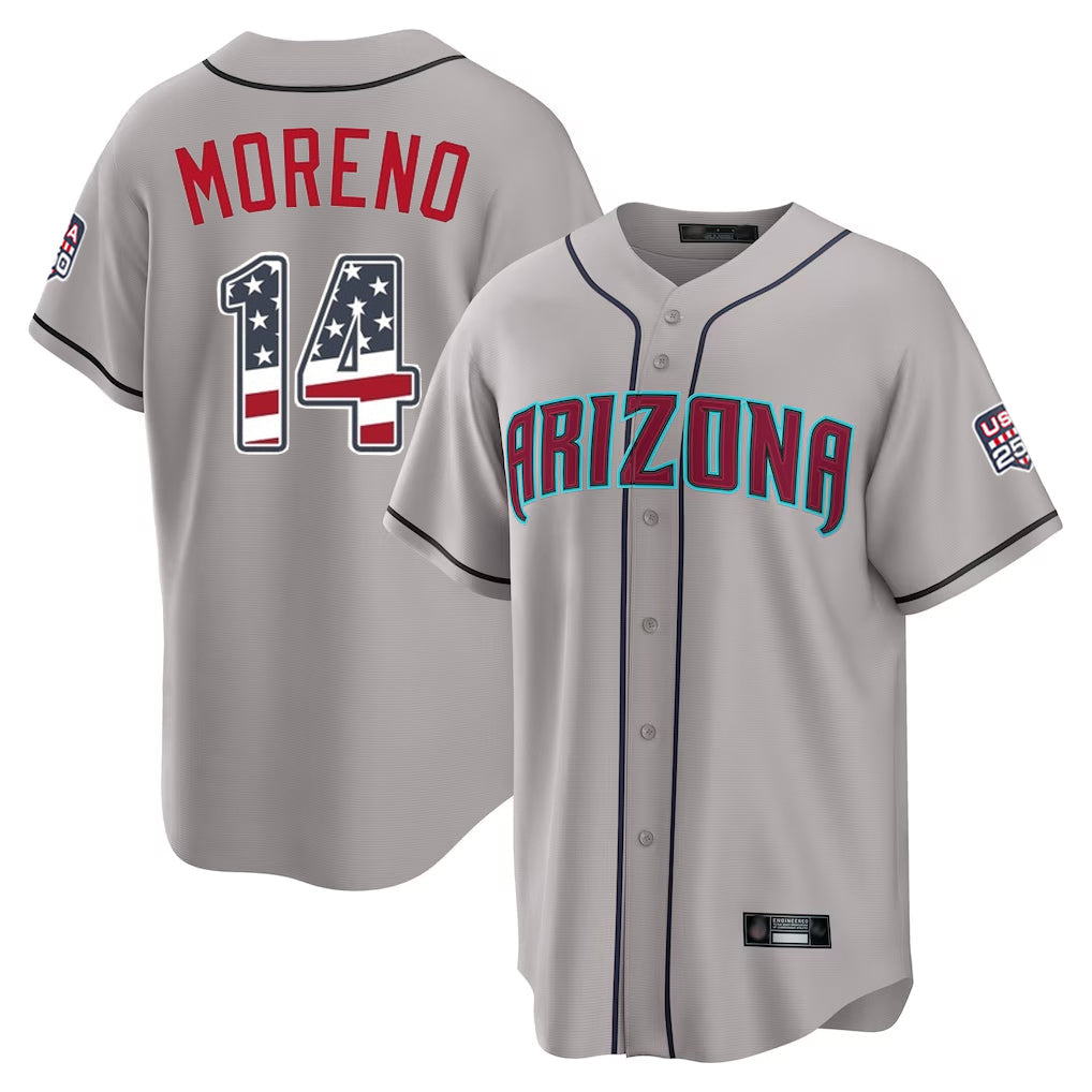 Arizona Diamondbacks #14 Gabriel Moreno Player Gray USA 250 Fourth of July Home Game Stitched Baseball Jersey