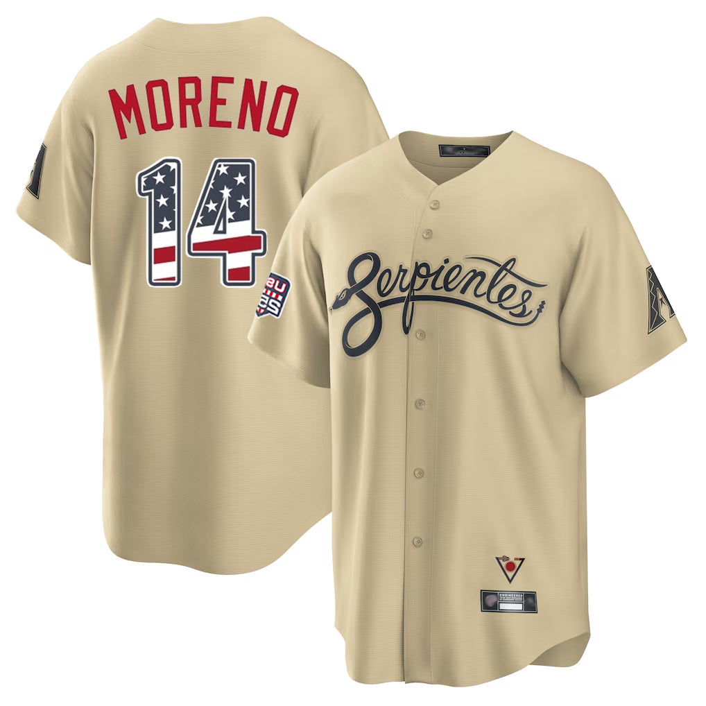 Arizona Diamondbacks #14 Gabriel Moreno Player Tan USA 250 Fourth of July Home Game Stitched Baseball Jersey
