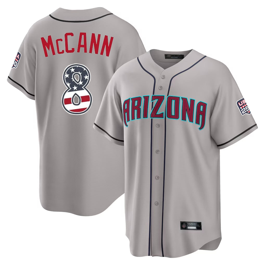 Arizona Diamondbacks #8 James McCann Player Gray USA 250 Fourth of July Home Game Stitched Baseball Jersey