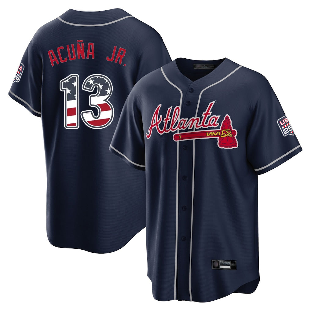 Atlanta Braves #13 Ronald Acuna Jr. Player Navy USA 250 Fourth Of July Limited Home Game Stitched Baseball Jersey