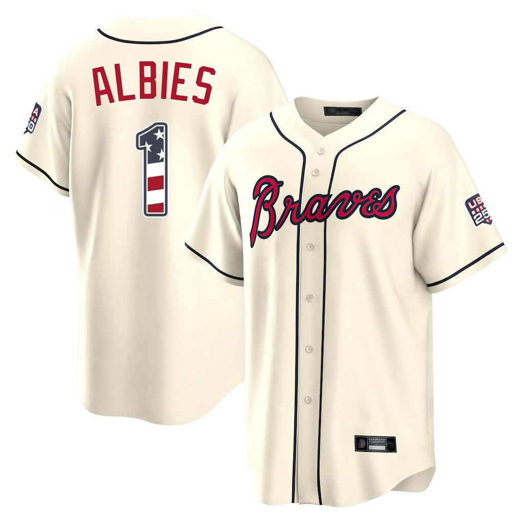 Atlanta Braves #1 Ozzie Albies Player Cream USA 250 Fourth Of July Limited Home Game Stitched Baseball Jersey