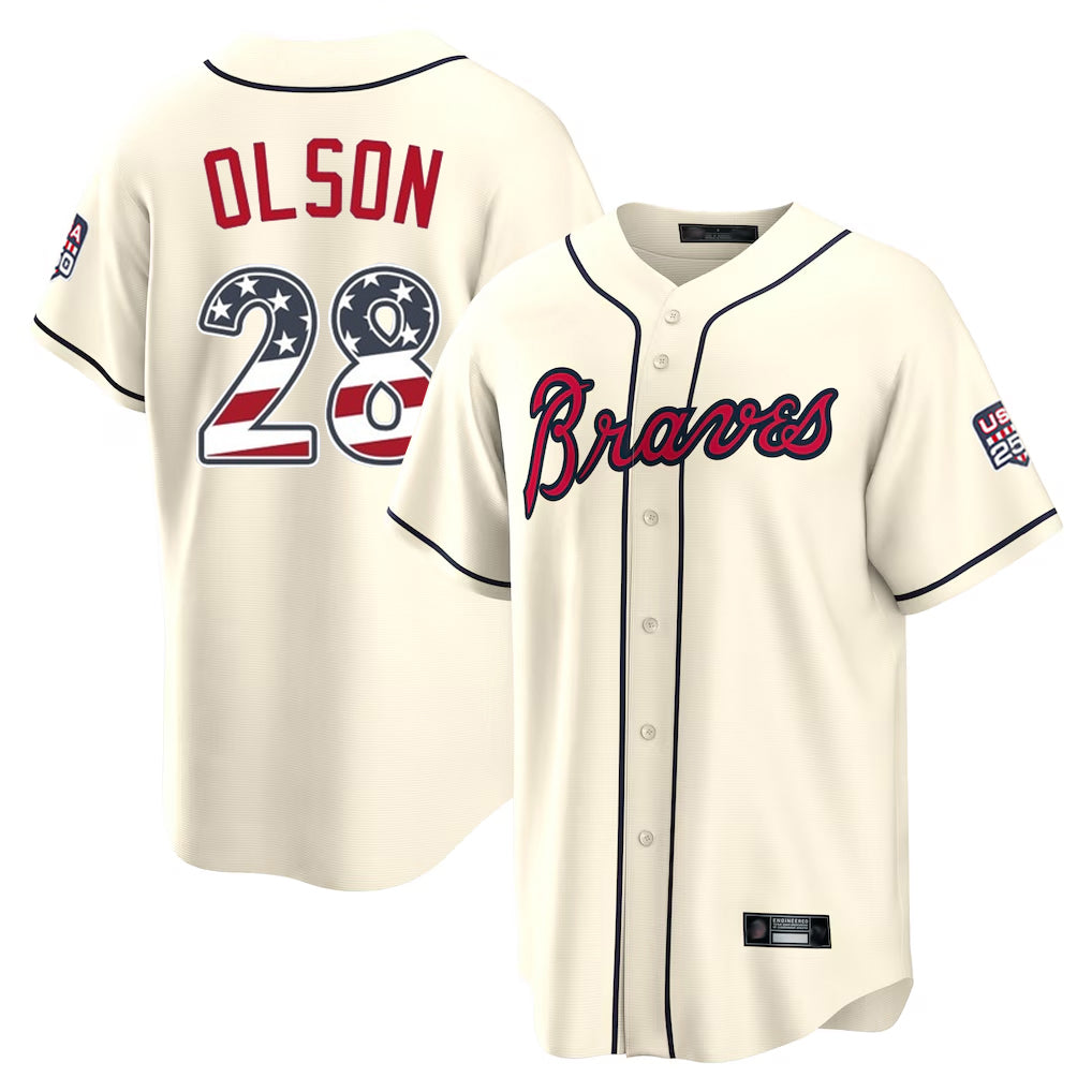 Atlanta Braves #28 Matt Olson Player Cream USA 250 Fourth Of July Limited Home Game Stitched Baseball Jersey